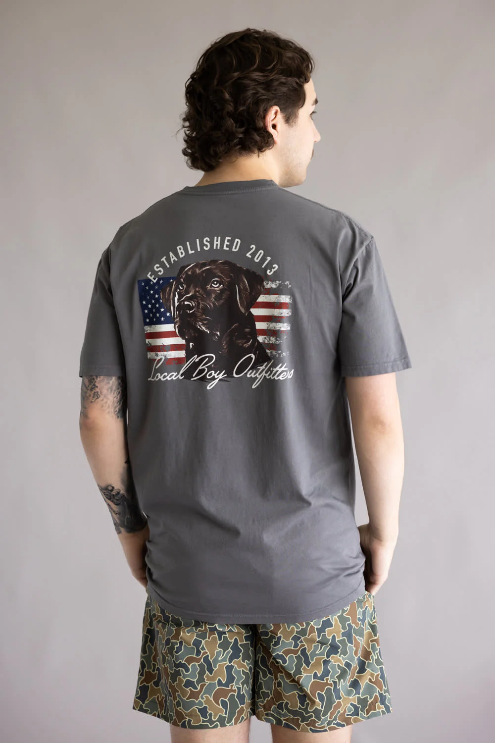 Local Boy Patriotic Pup T-Shirt for Men in Grey | L1000718-GRY-GRAY - Image 4