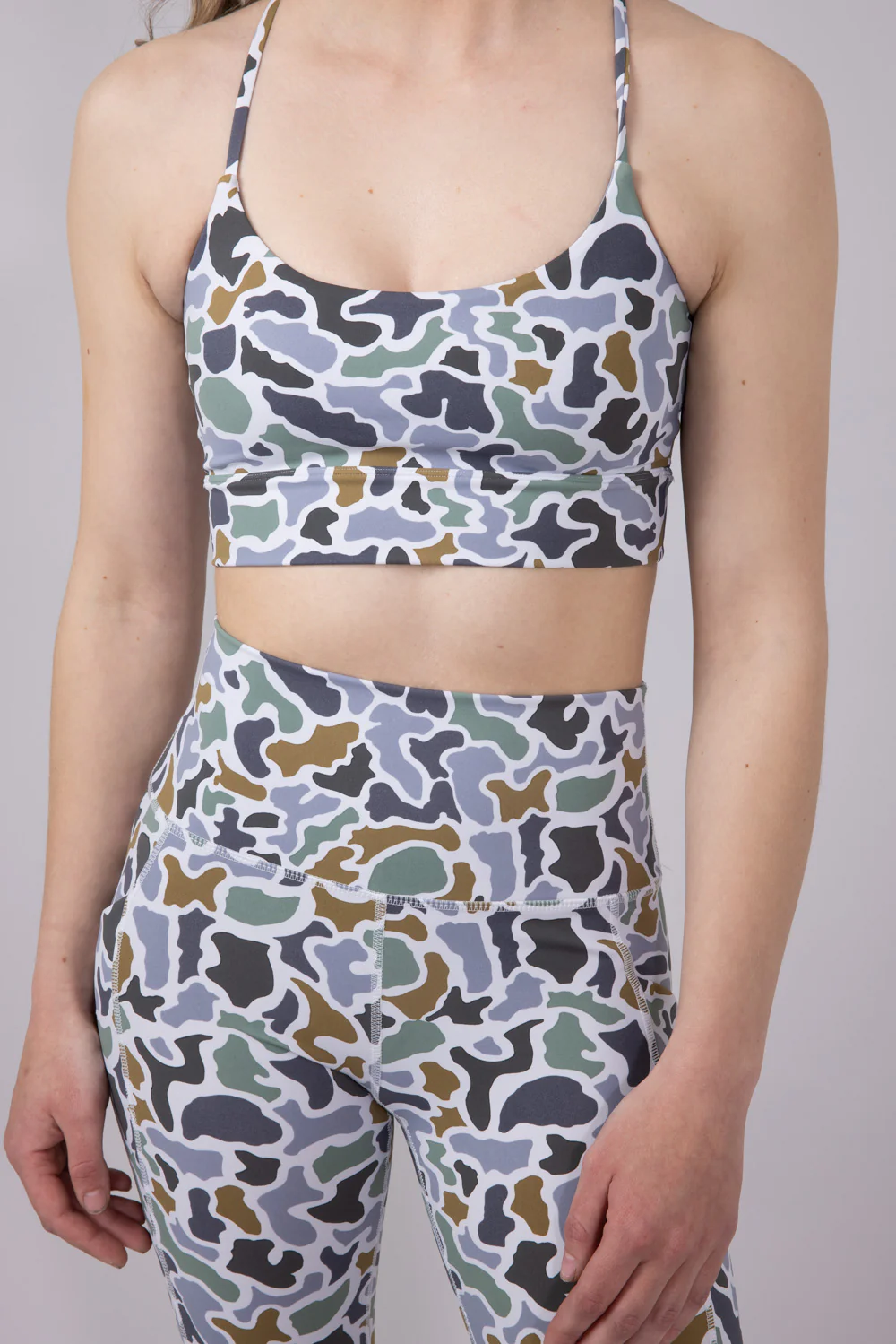 Local Girl Crossover Strap Sports Bra for Women in Bluff Grey Camo | L5140002-LCB - Image 3