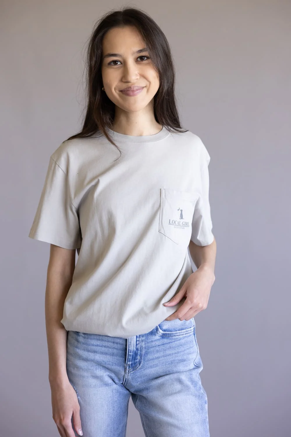 Local Girl Flora Dog and Moon T-Shirt for Women in Grey | L5100041-SIL - Image 2