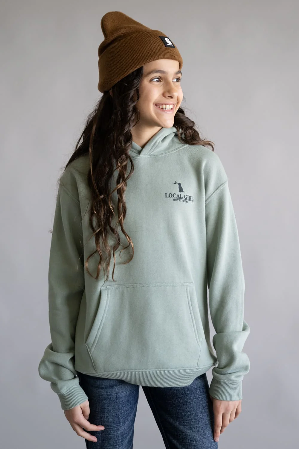 Local Girl Youth Groovy Moon Hoodie in Green | L5020003-DUG - Image 2