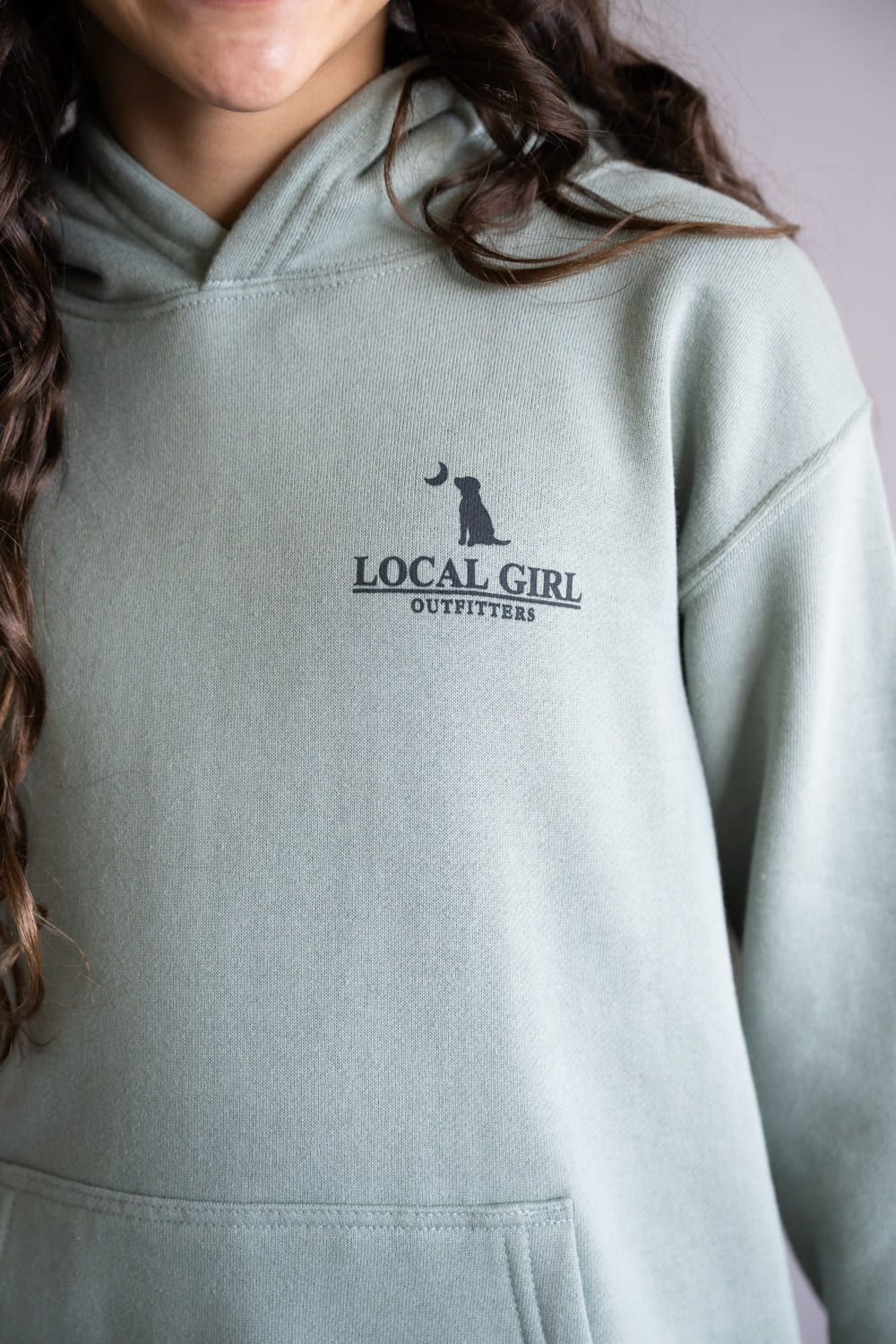 Local Girl Youth Groovy Moon Hoodie in Green | L5020003-DUG - Image 3