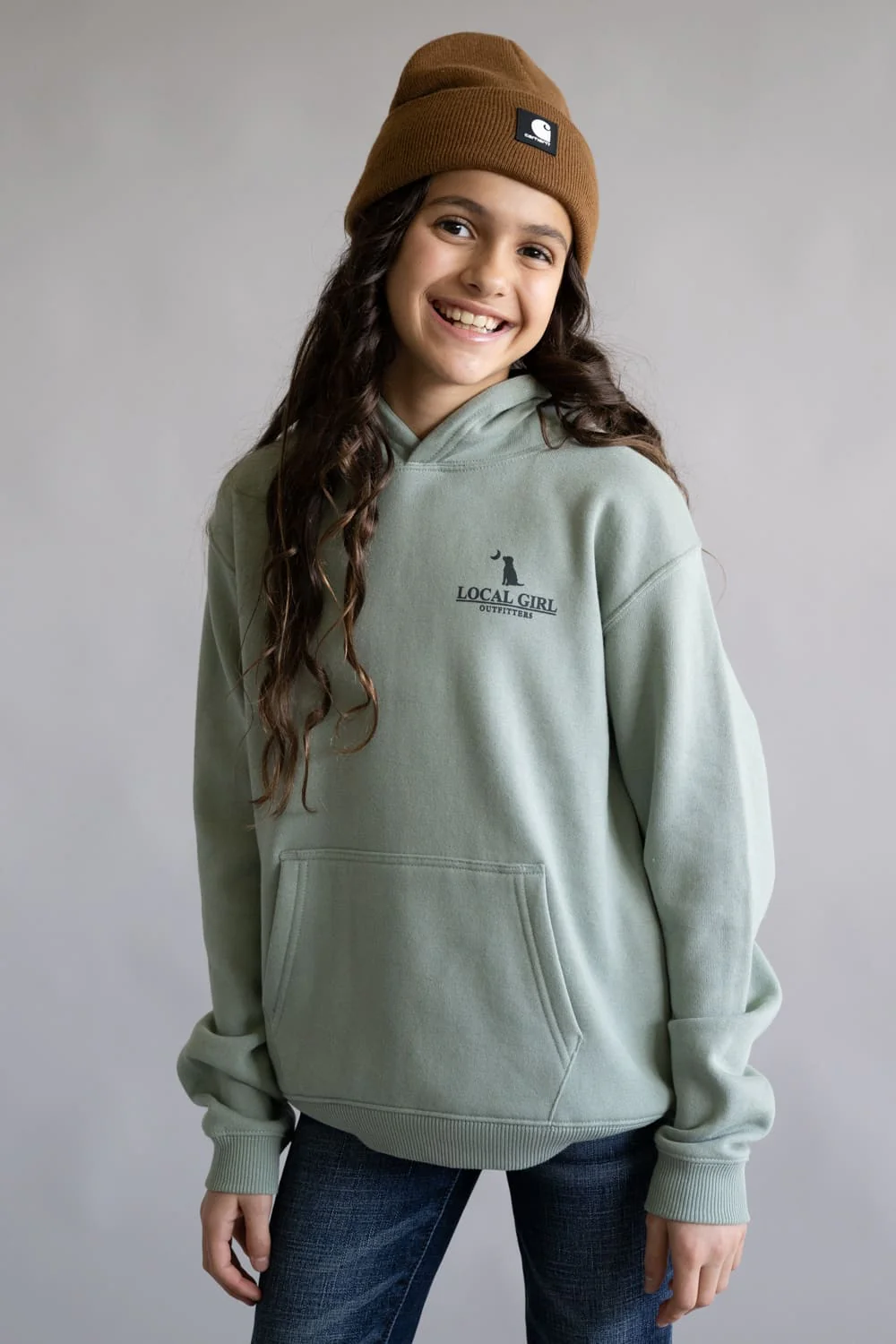 Local Girl Youth Groovy Moon Hoodie in Green | L5020003-DUG - Image 5