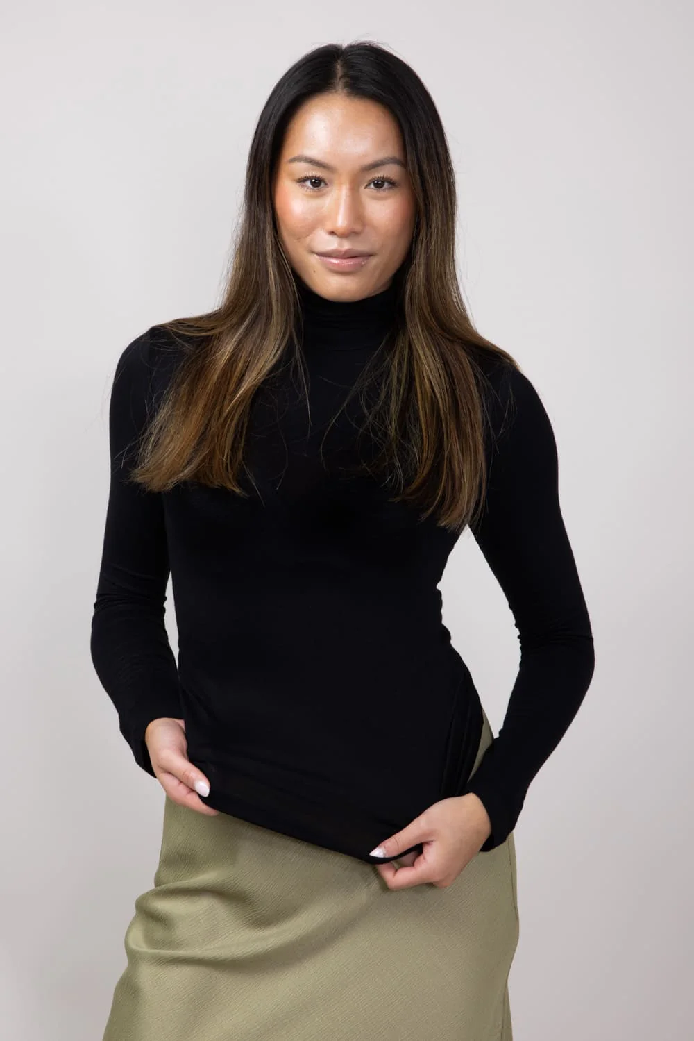 Long Sleeve Turtleneck Top for Women in Black | T10073-BLACK - Image 3