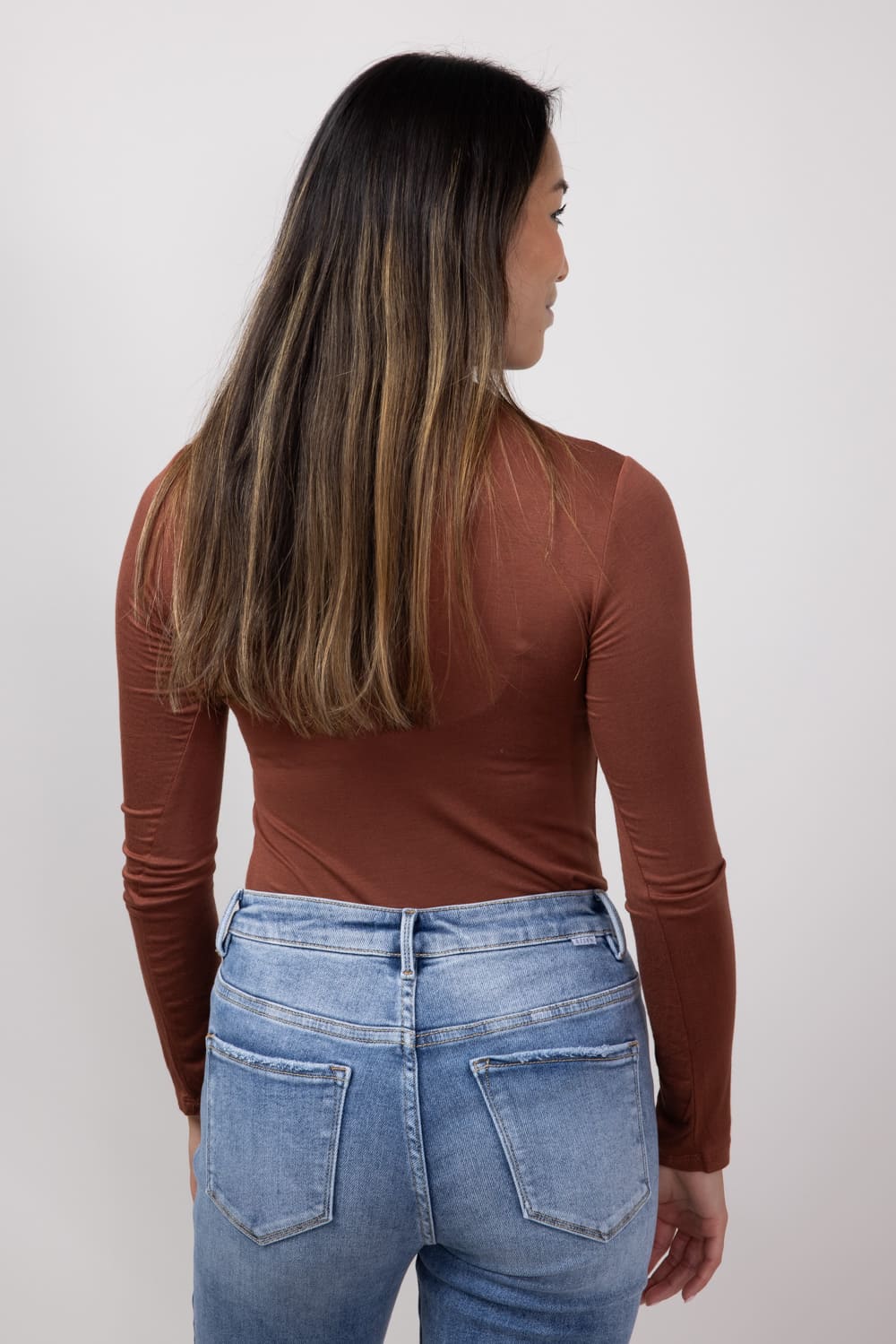 Long Sleeve Turtleneck Top for Women in Chocolate | T10073-CHOCOLATE - Image 2