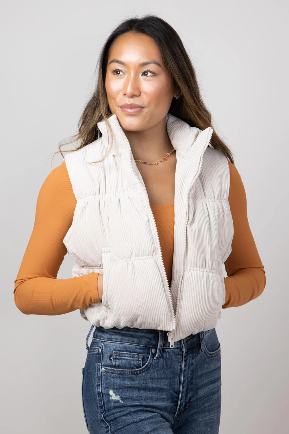 Love Tree Cropped Corduroy Puffer Vest for Women - Image 3