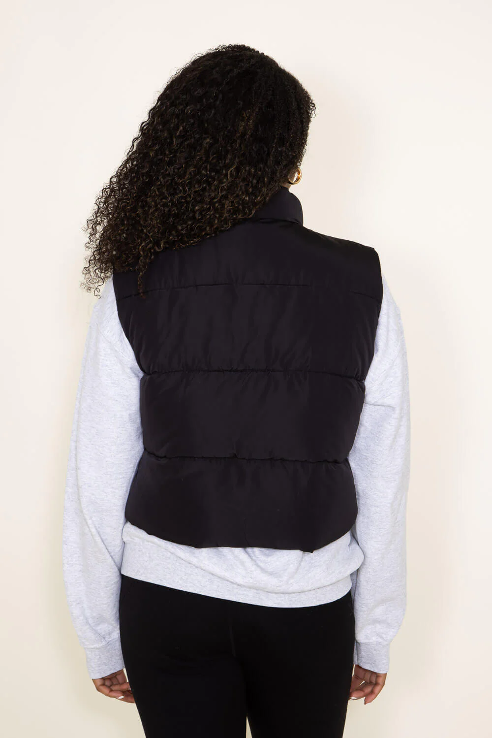 Love Tree Front Pocket Cropped Puffer Vest for Women in Black | 5073VM-BLACK - Image 3