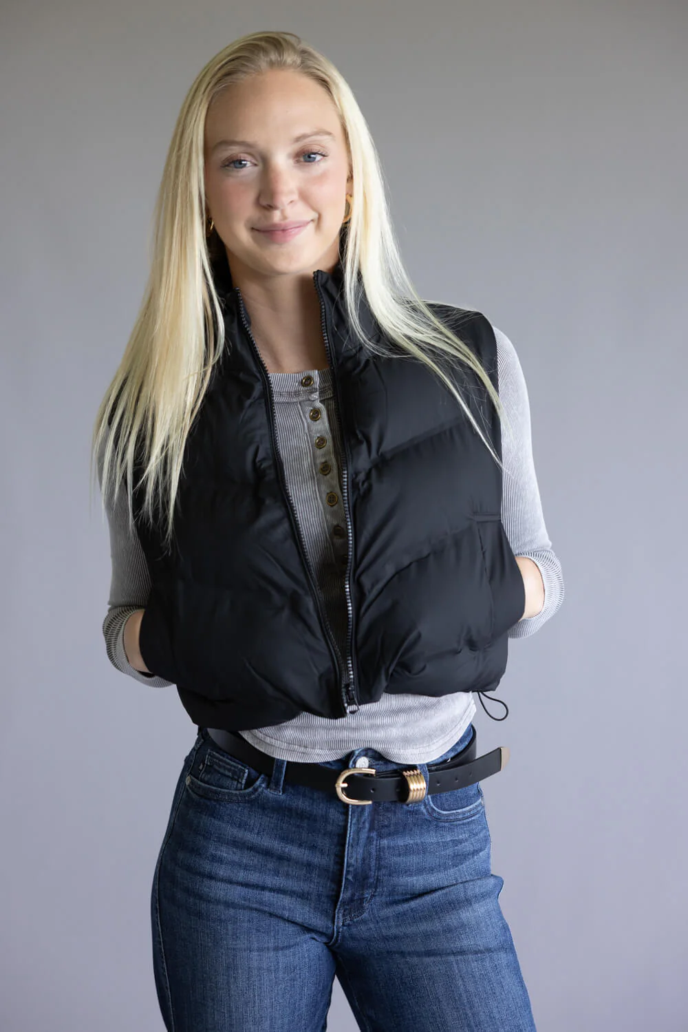 Love Tree Cropped Puffer Vest for Women in Black | 5142VN-BLACK - Image 3