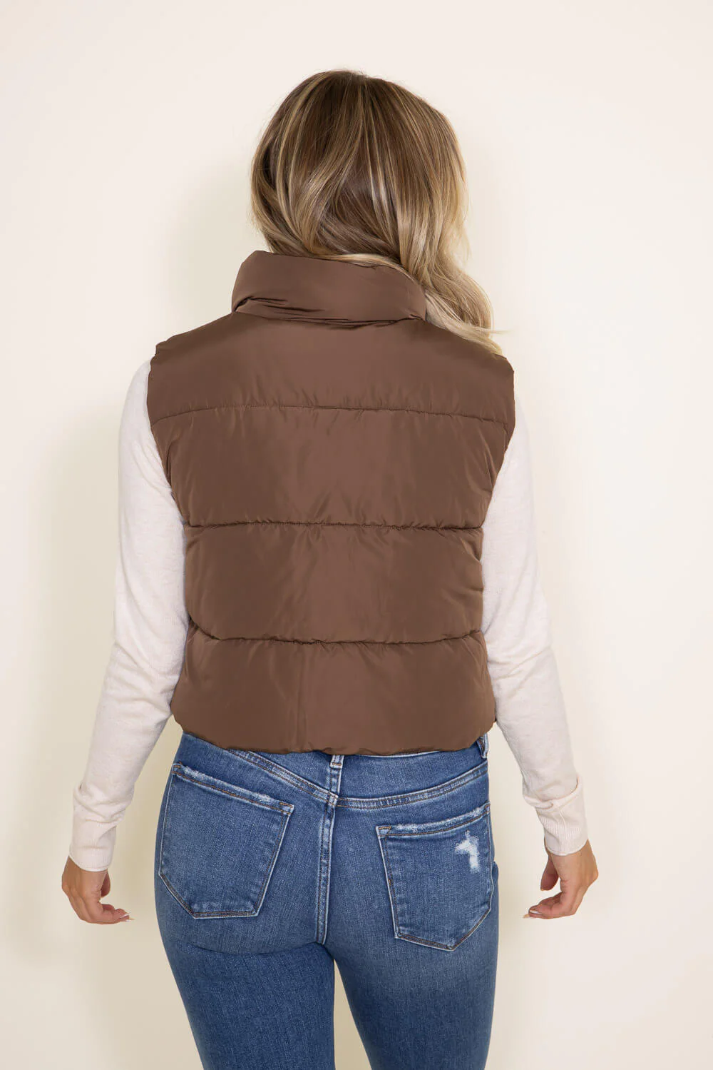 Love Tree Cropped Puffer Vest for Women in Brown | 5073VM-COCOA - Image 3