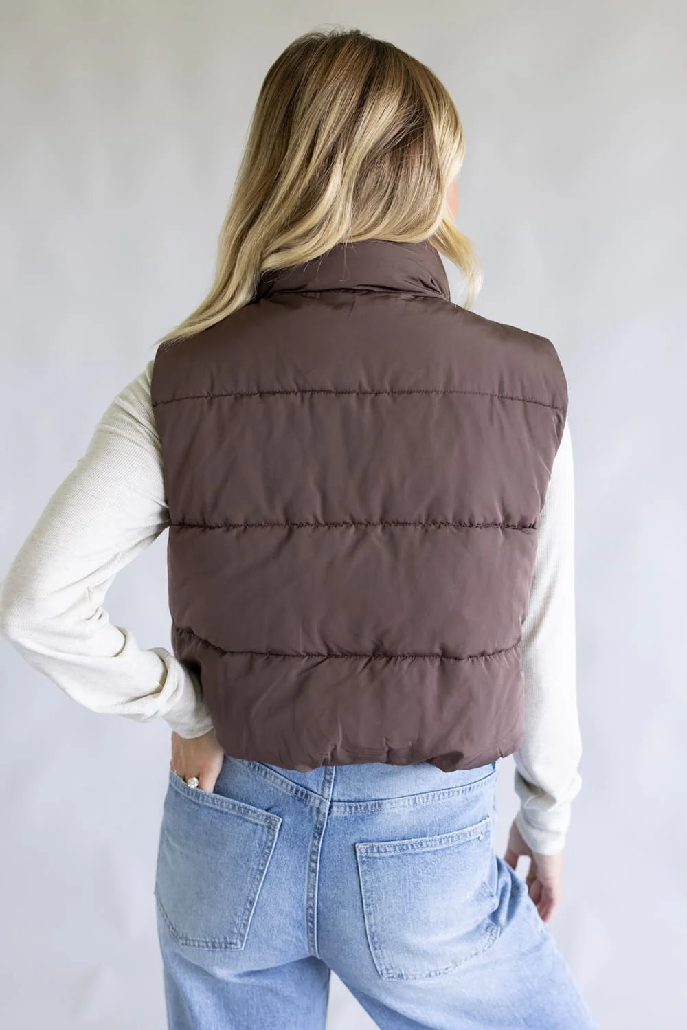 Love Tree Cropped Puffer Vest for Women in Espresso | 5073VM-ESPRESSO - Image 5