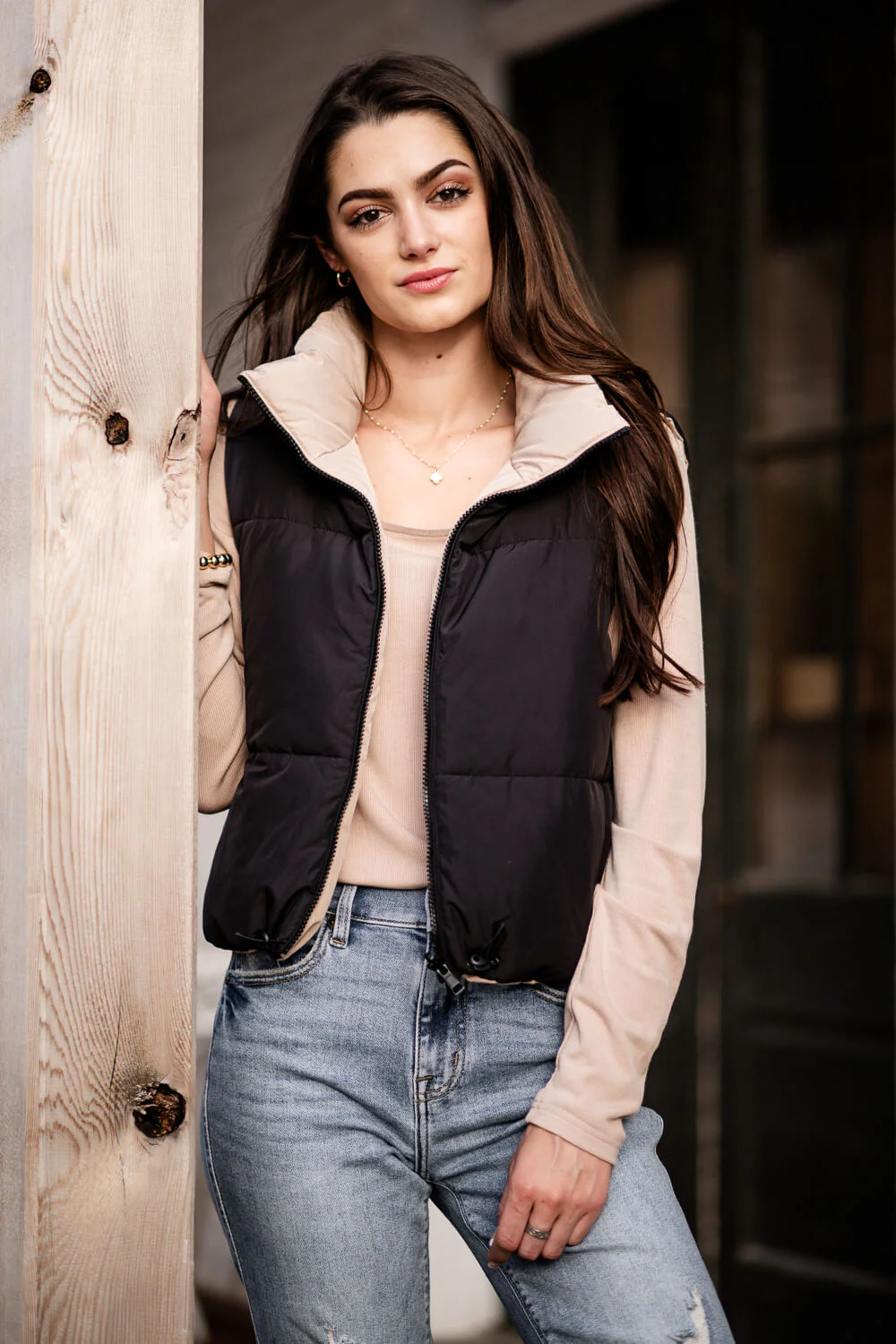 Love Tree Cropped Reversible Puffer Vest for Women - Image 2