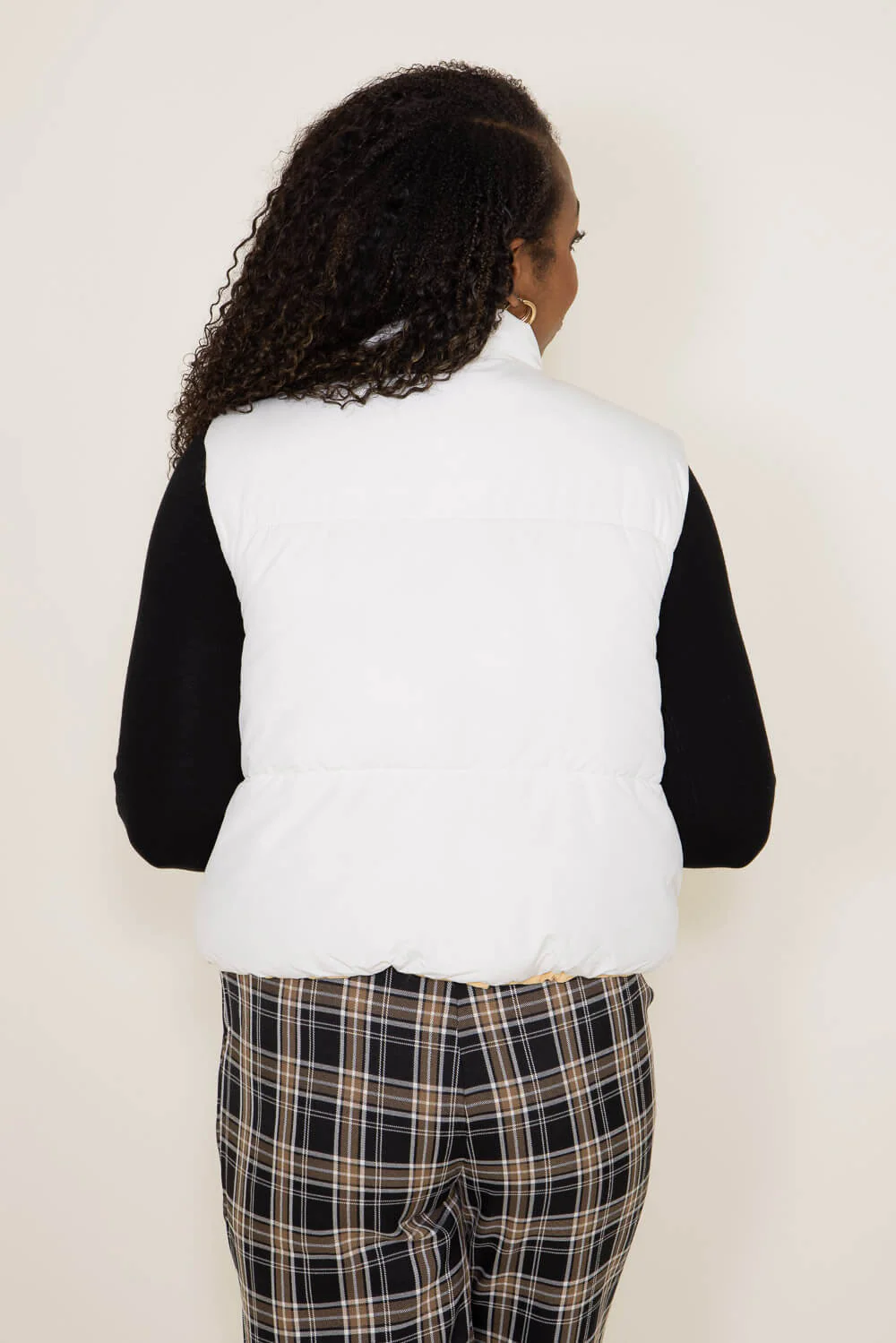 Love Tree Cropped Reversible Puffer Vest for Women in Ivory/Brown | 5070VY-IVORY - Image 5