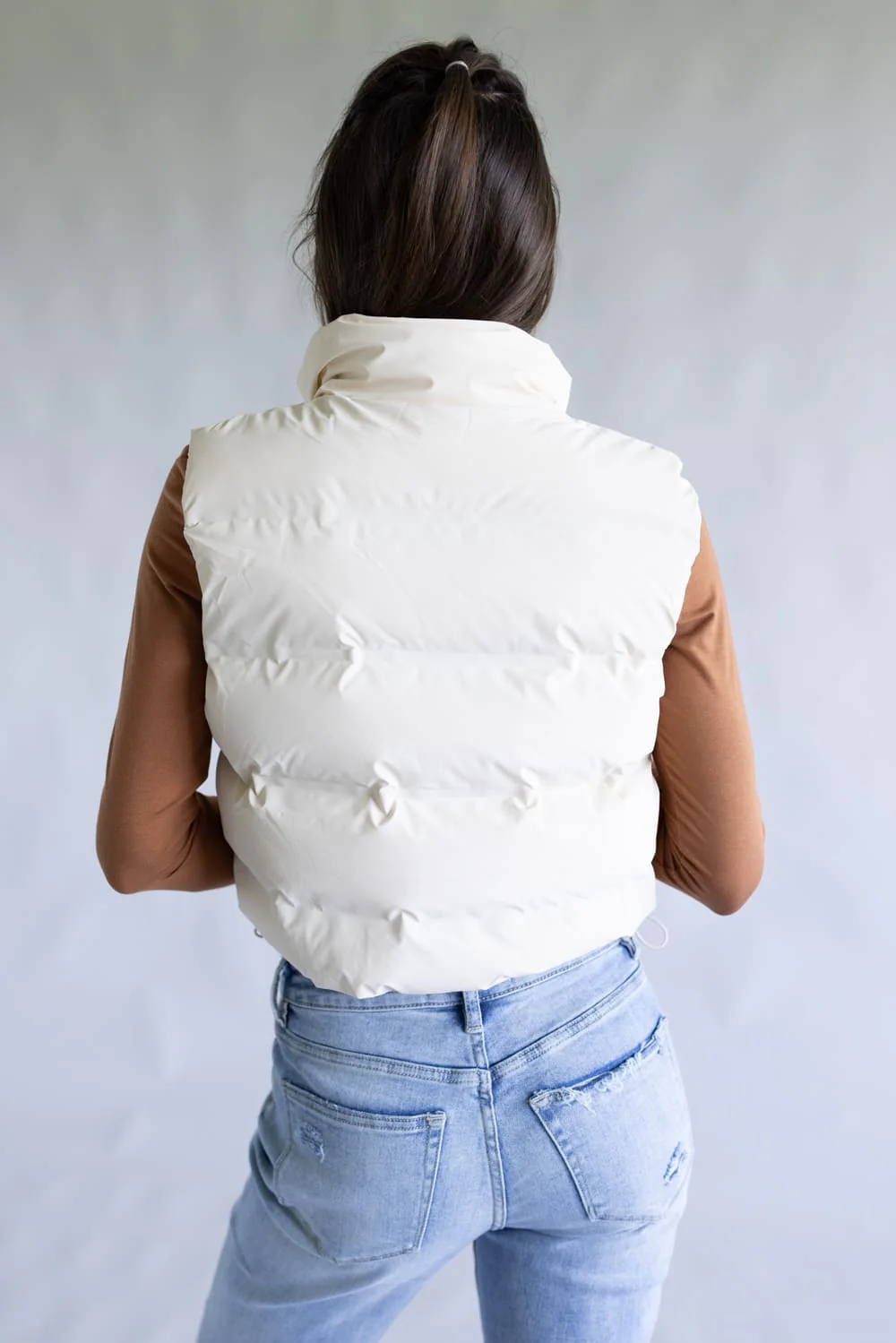 Love Tree Cropped Puffer Vest for Women in Ivory | 5142VN-IVORY - Image 4
