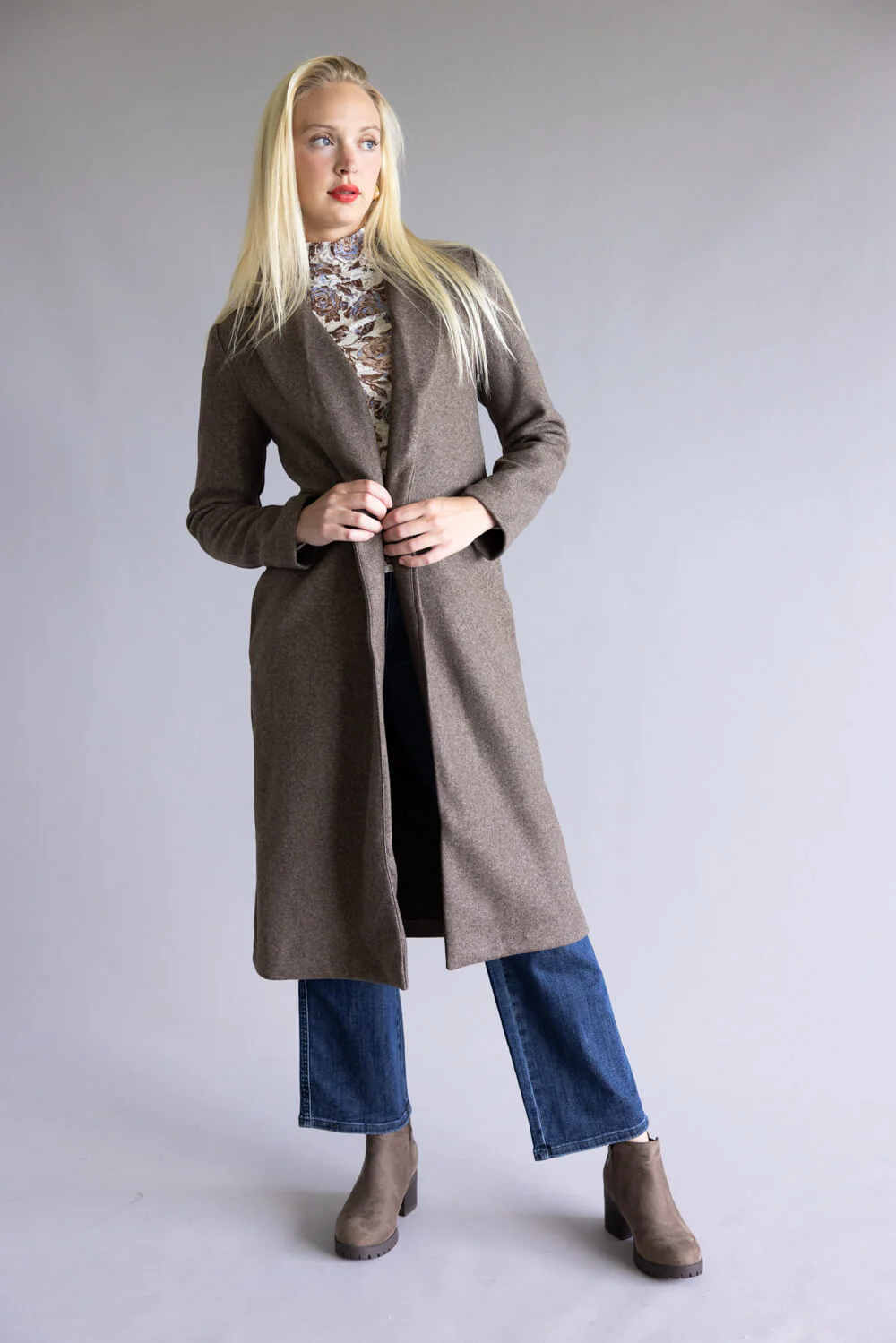 Love Tree Full Length Long Coat for Women in Brown | 80290JN-BROWN - Image 3