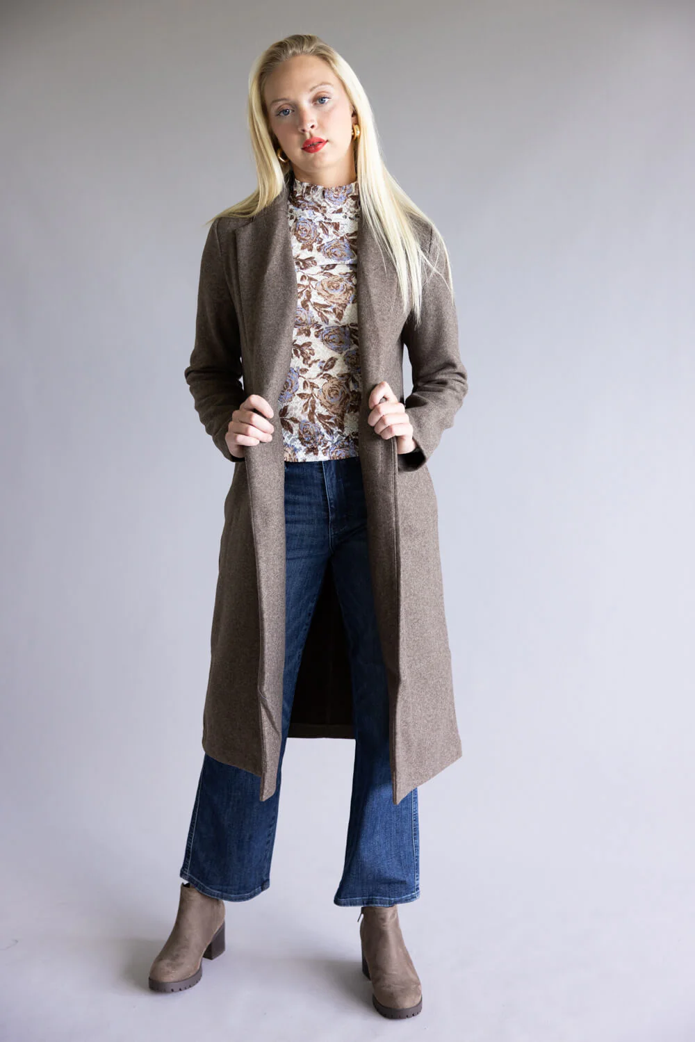 Love Tree Full Length Long Coat for Women in Brown | 80290JN-BROWN - Image 4