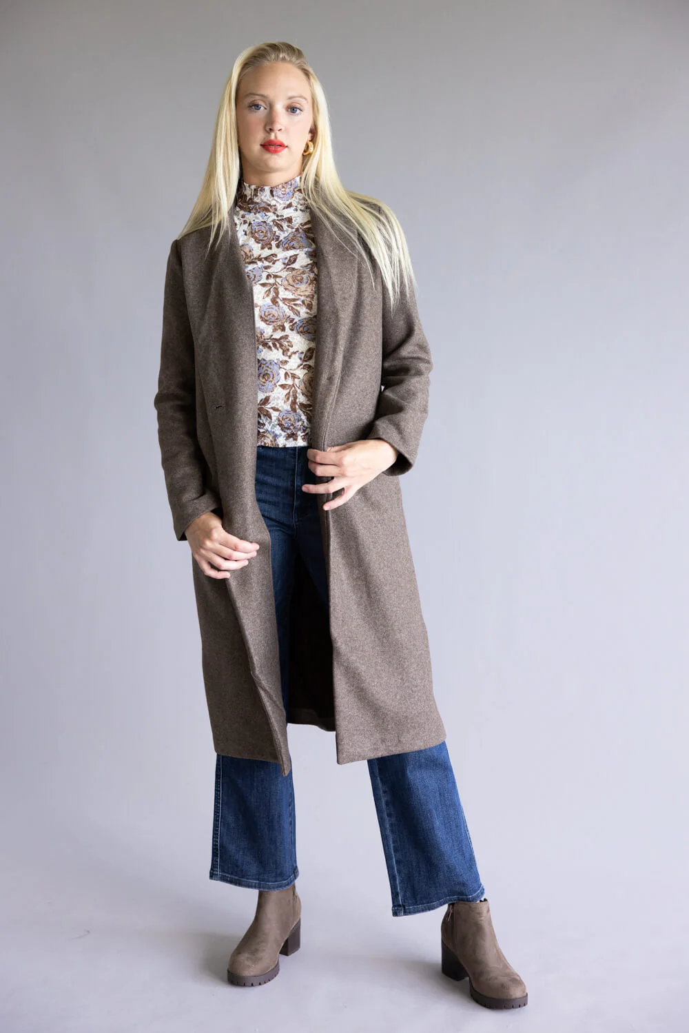 Love Tree Full Length Long Coat for Women in Brown | 80290JN-BROWN - Image 5