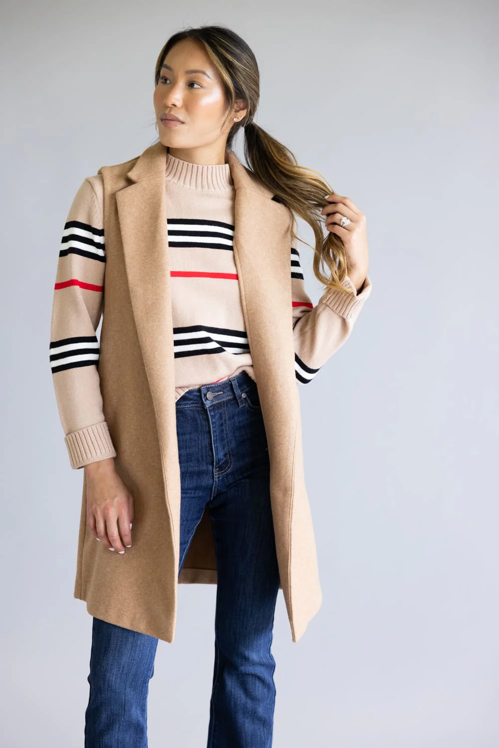 Love Tree Long Line Vest for Women in Camel | 5052VY-CAMEL - Image 4
