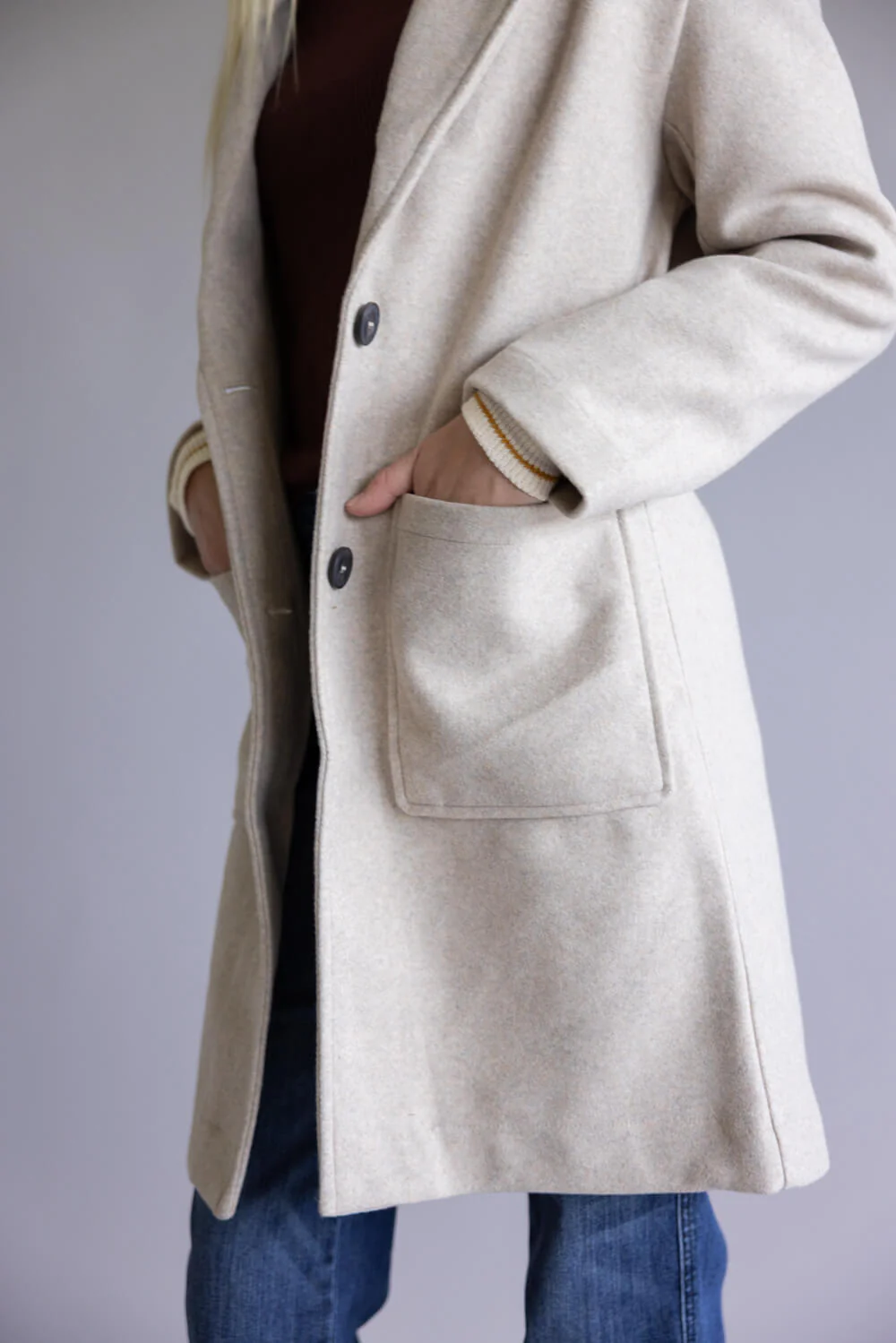 Love Tree Patch Pocket Long Coat for Women in Oatmeal | 80340JN-OATMEAL - Image 2