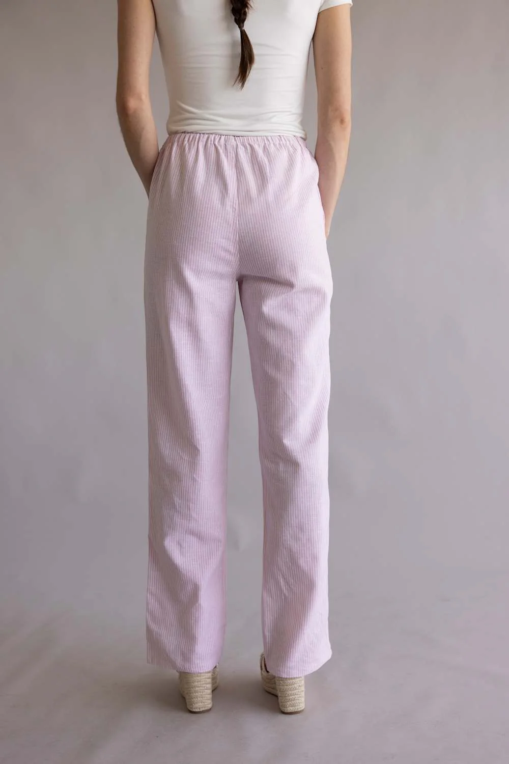 Love Tree Pinstripe Drawstring Linen Pants for Women in Light Pink | 60024PN-LTPINK - Image 3