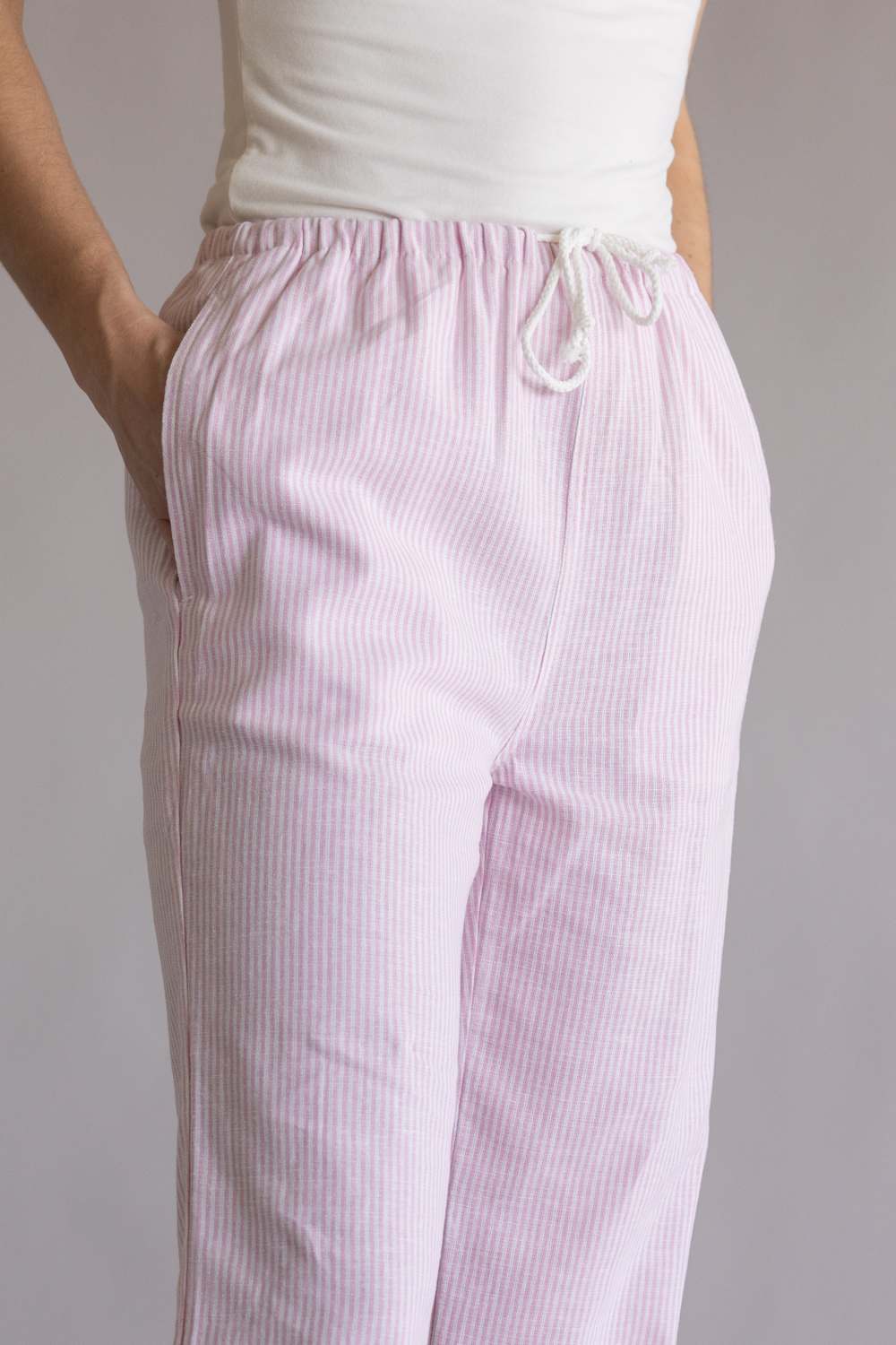 Love Tree Pinstripe Drawstring Linen Pants for Women in Light Pink | 60024PN-LTPINK - Image 4