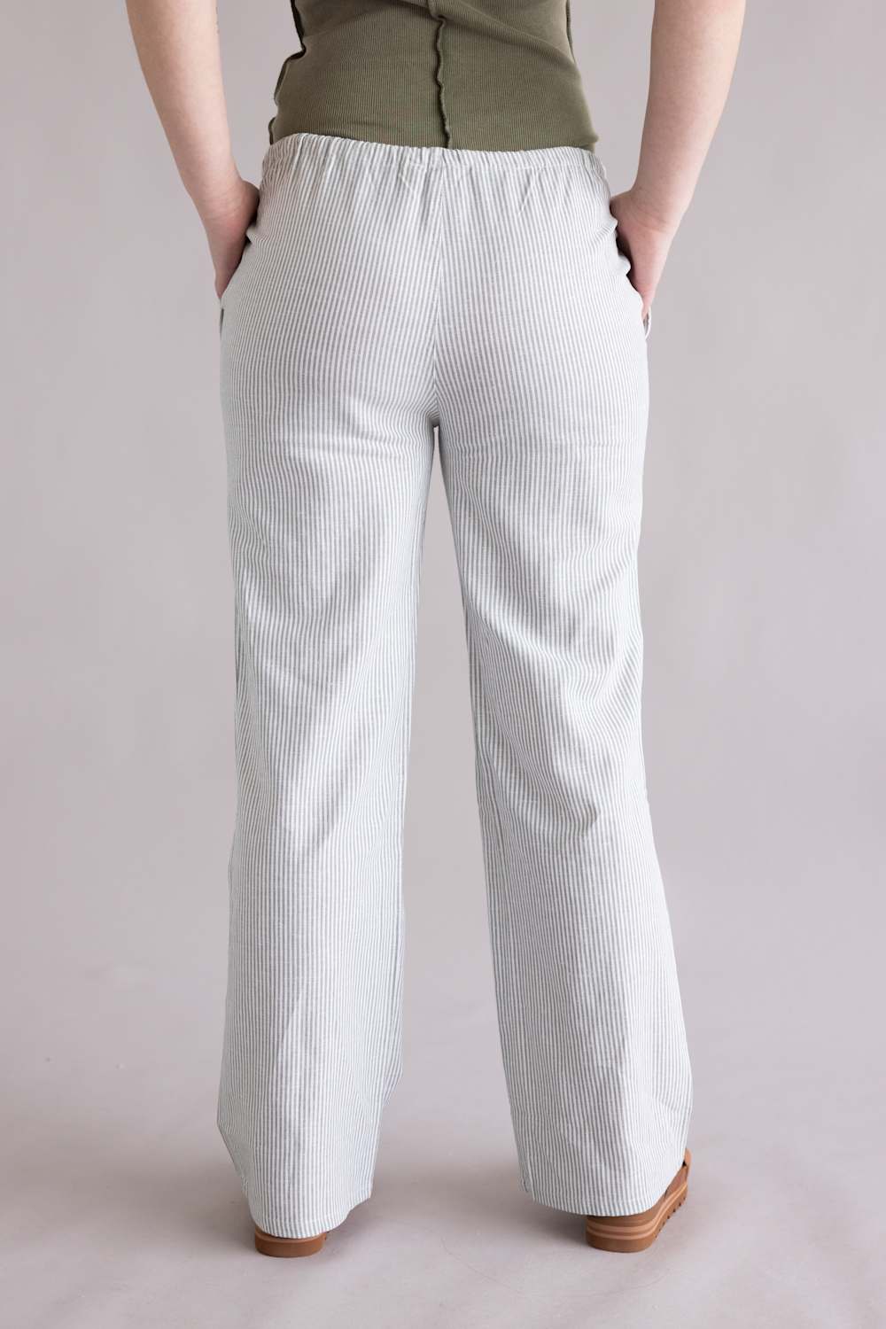 Love Tree Pinstripe Drawstring Linen Pants for Women in Mint Green | 60024PN-MINTGREEN - Image 3