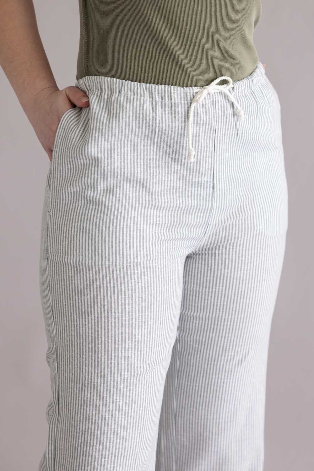 Love Tree Pinstripe Drawstring Linen Pants for Women in Mint Green | 60024PN-MINTGREEN - Image 4
