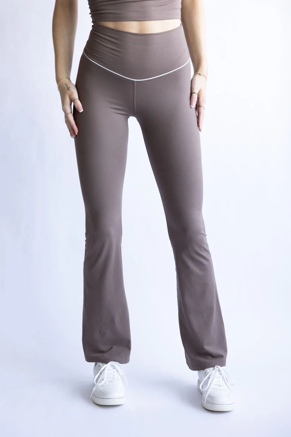 Love Tree Piping Detail Flare Leggings for Women in Mocha | 60061PN-MOCHA - Image 4