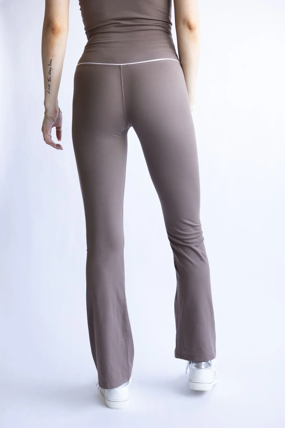 Love Tree Piping Detail Flare Leggings for Women in Mocha | 60061PN-MOCHA - Image 5