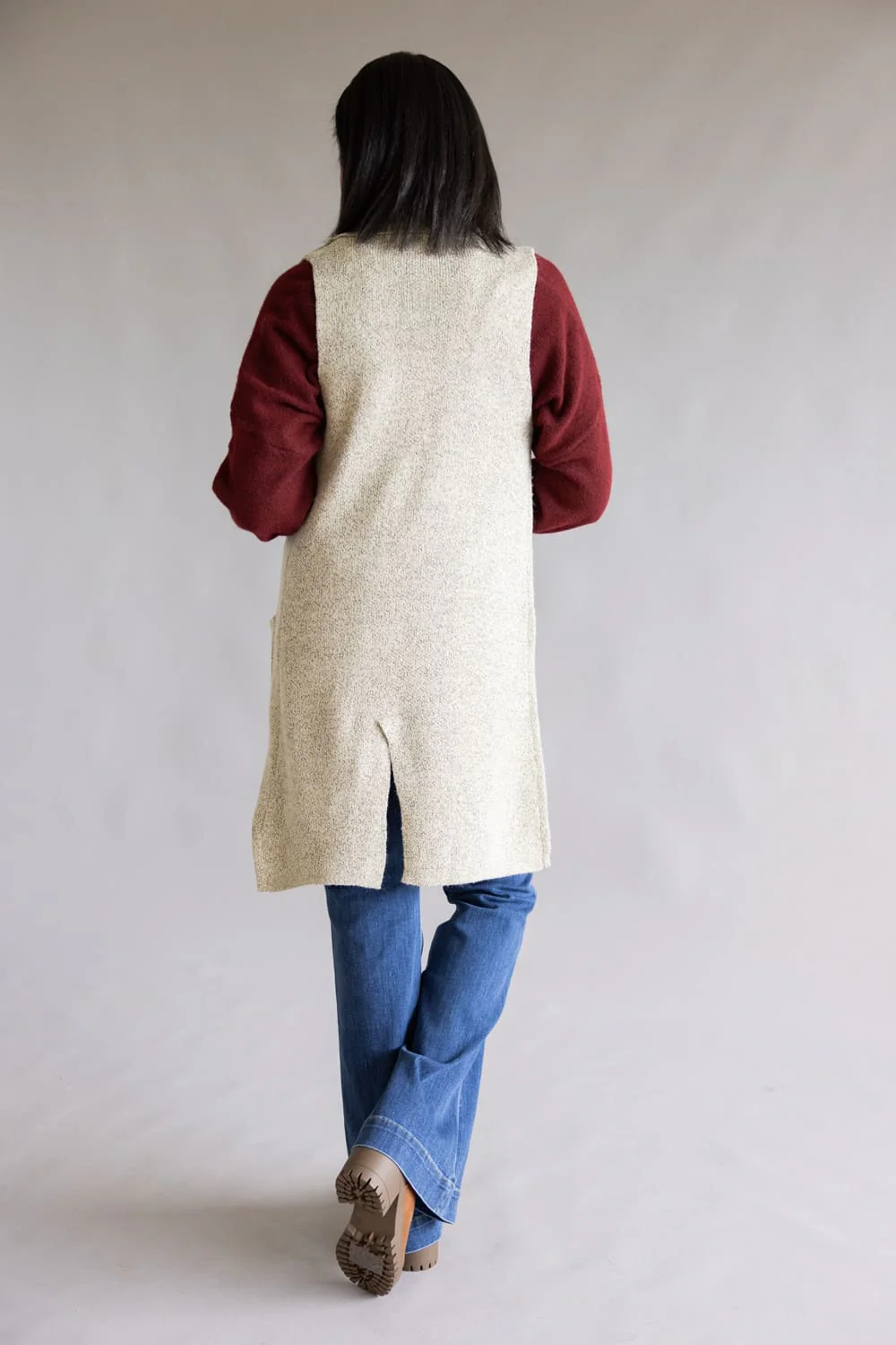 Love Tree Sleeveless Long Sweater Vest for Women in Oatmeal | 9010WH-OATMEAL - Image 2