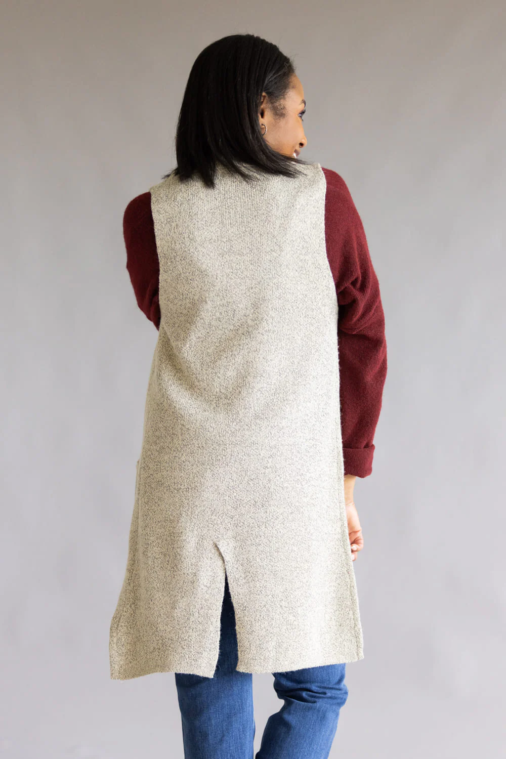 Love Tree Sleeveless Long Sweater Vest for Women in Oatmeal | 9010WH-OATMEAL - Image 5