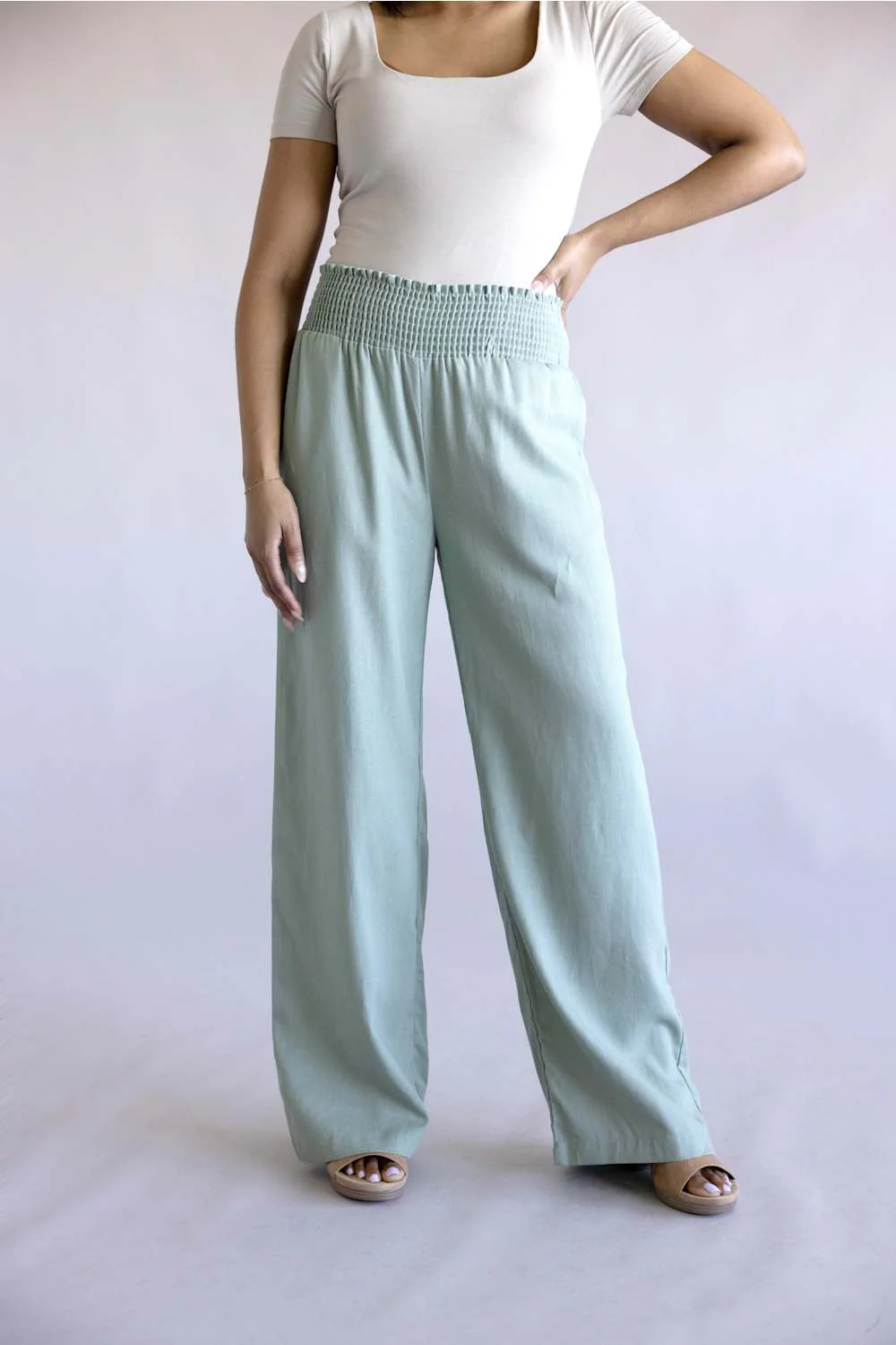 Love Tree Smocked Waist Linen Pants for Women - Image 2