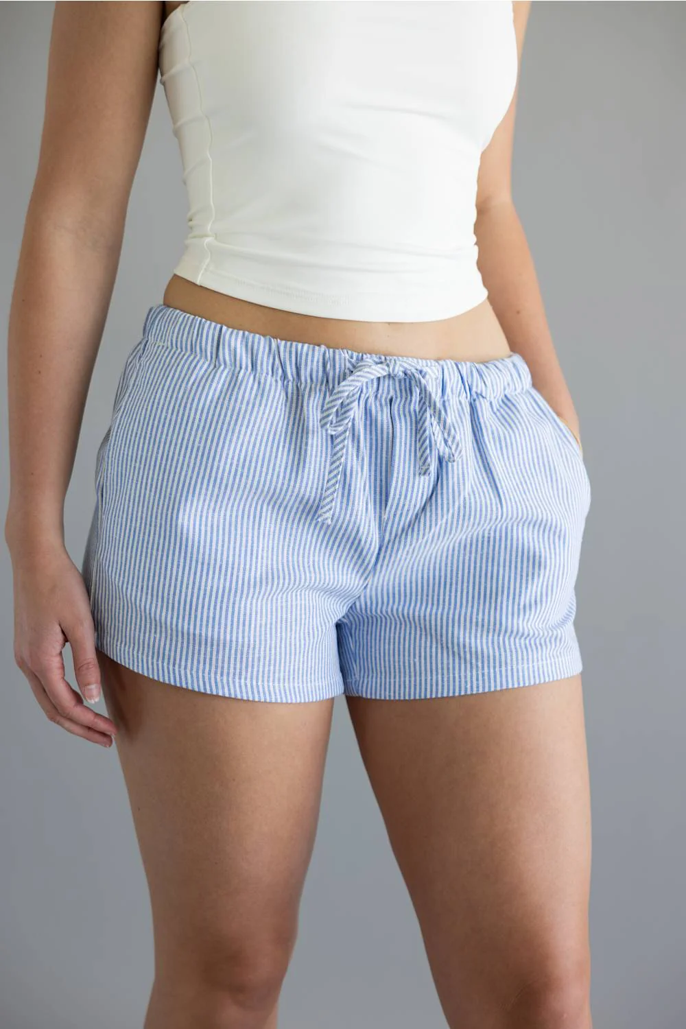 Love Tree Striped Shorts for Women in Blue | 60055PN-BLUE - Image 4