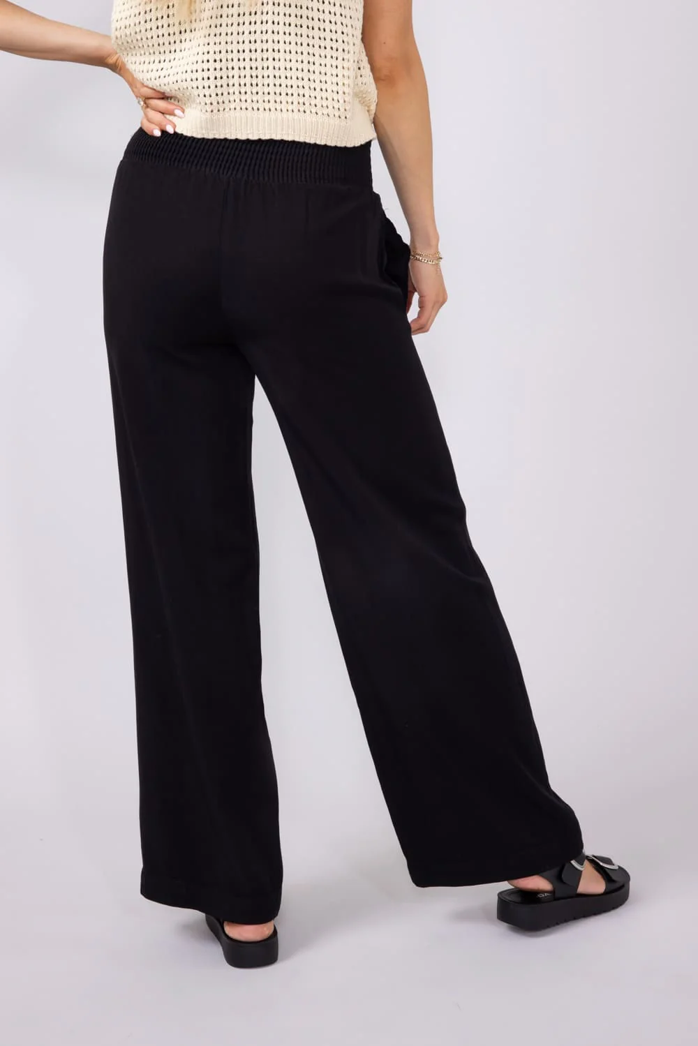 Love Tree Tencel Wide Leg Beach Pants for Women in Black | 6913PN-BLACK - Image 2