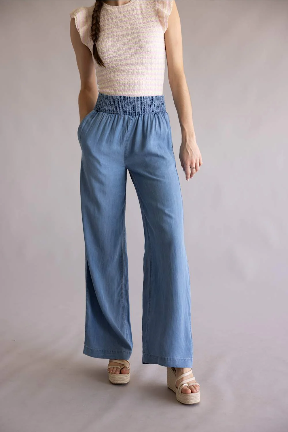 Love Tree Tencel Wide Leg Beach Pants for Women in Blue | 6913PN-BLUE - Image 2