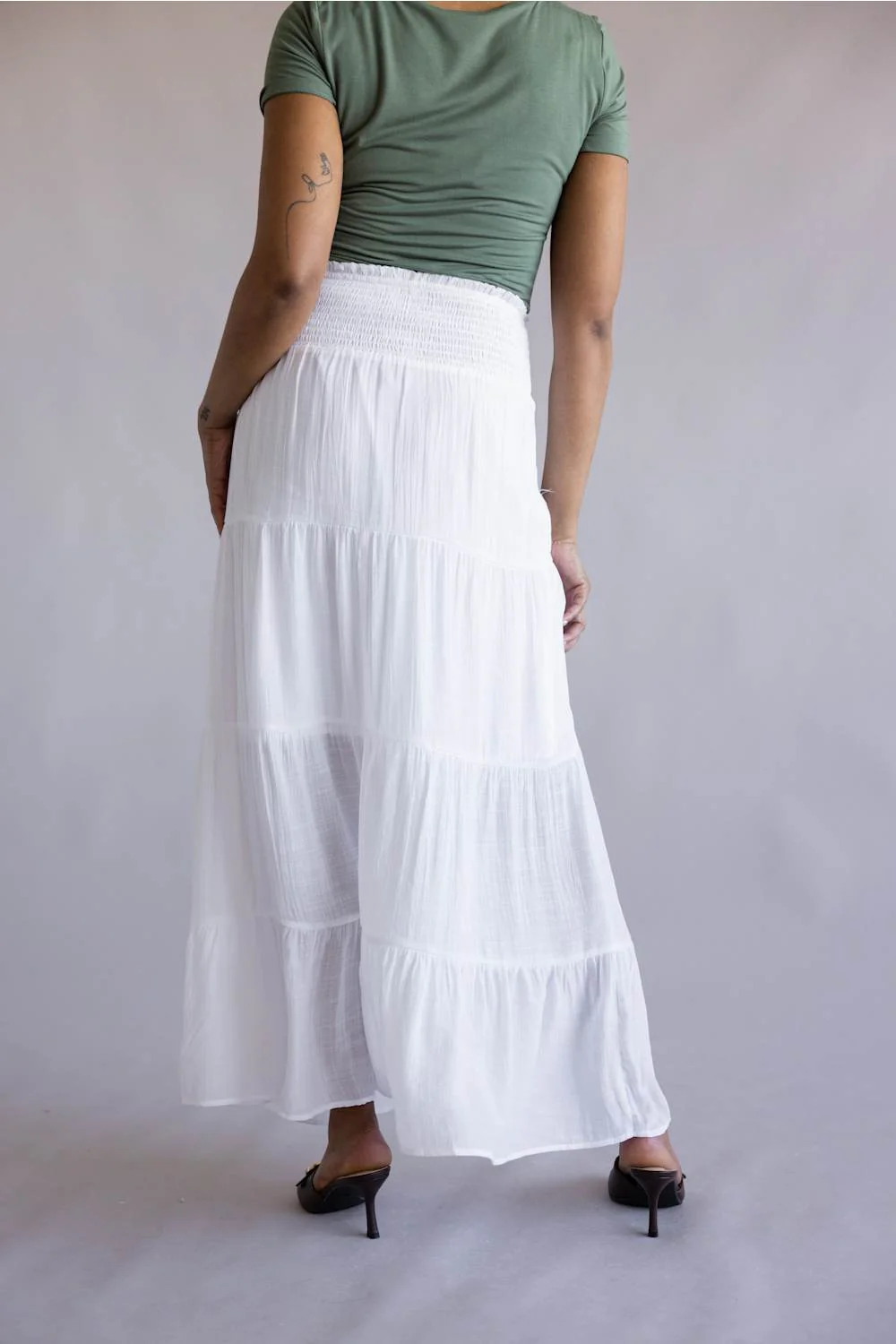 Love Tree Tie Waist Tiered Maxi Skirt for Women in White | 7289SH-WHITE - Image 4