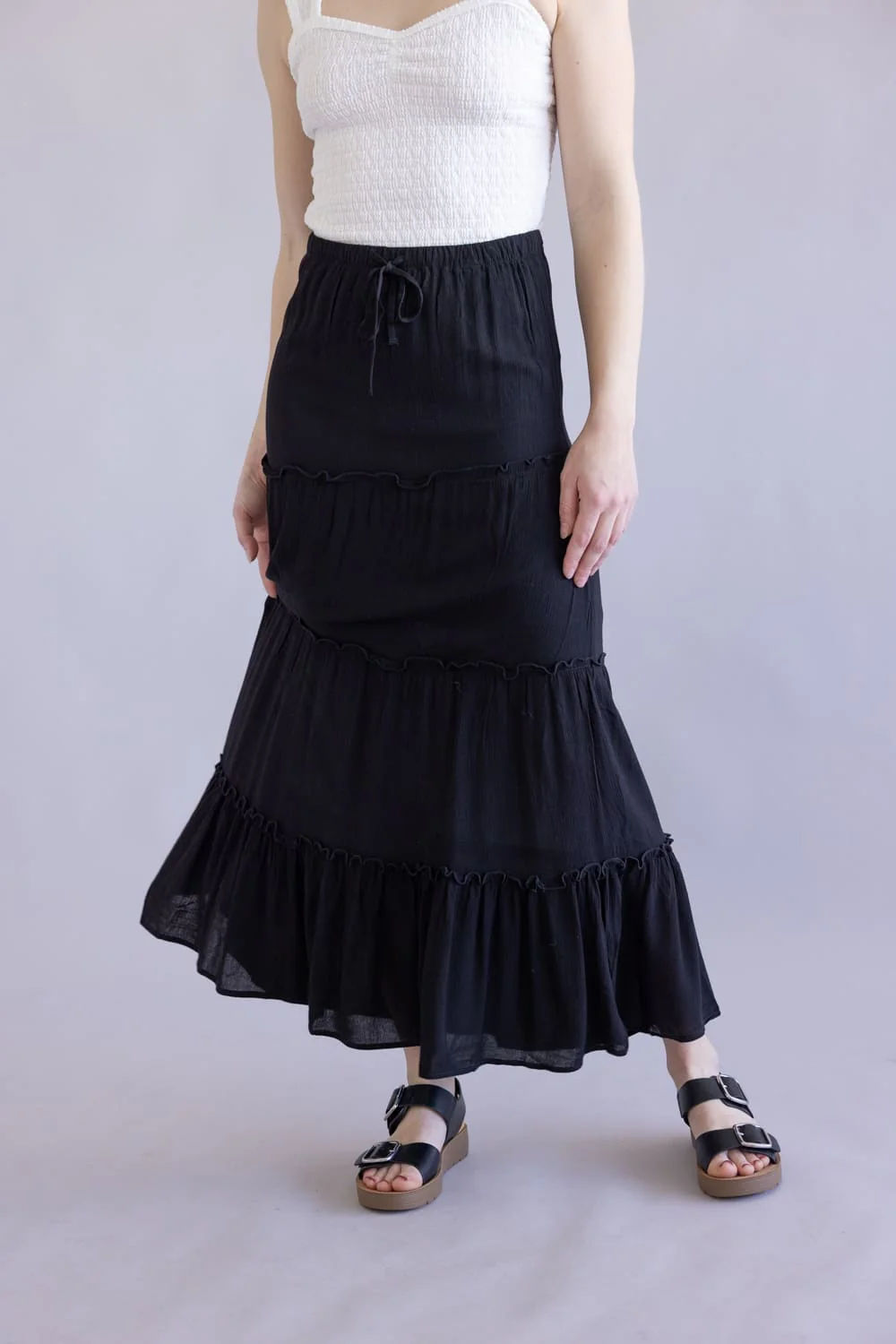 Love Tree Tiered Maxi Beach Skirt for Women in Black | 7335SM-BLACK - Image 2