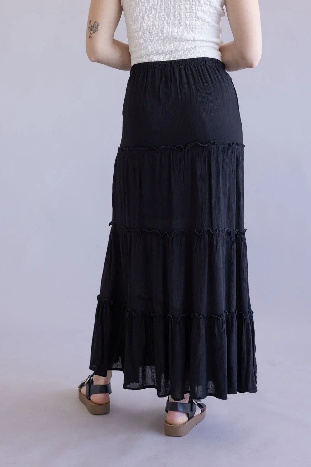 Love Tree Tiered Maxi Beach Skirt for Women in Black | 7335SM-BLACK - Image 3
