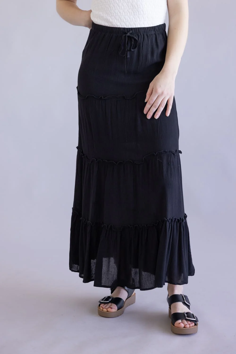 Love Tree Tiered Maxi Beach Skirt for Women in Black | 7335SM-BLACK - Image 4