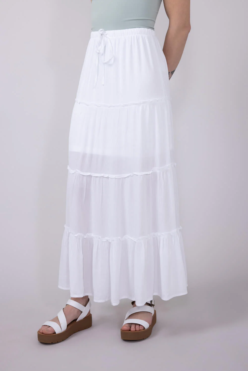 Love Tree Tiered Maxi Beach Skirt for Women in White | 7335SM-WHITE - Image 3