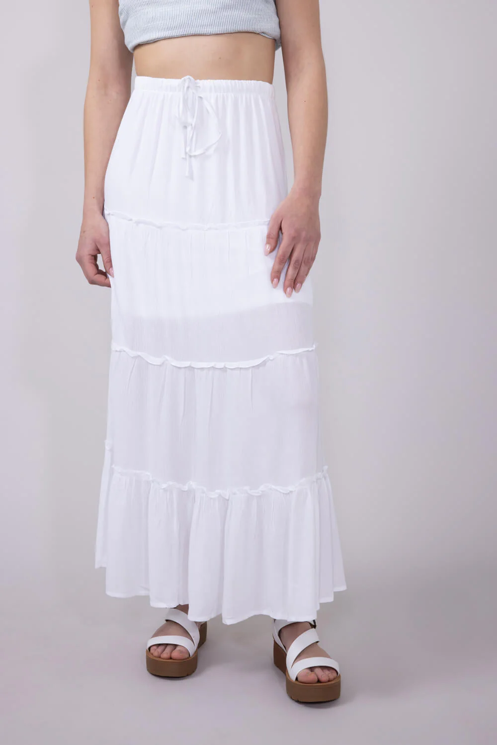Love Tree Tiered Maxi Beach Skirt for Women in White | 7335SM-WHITE - Image 4