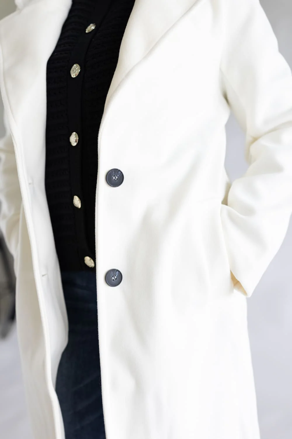 Love Tree Two Button Long Coat for Women in Ivory | 80260JN-IVORY - Image 3