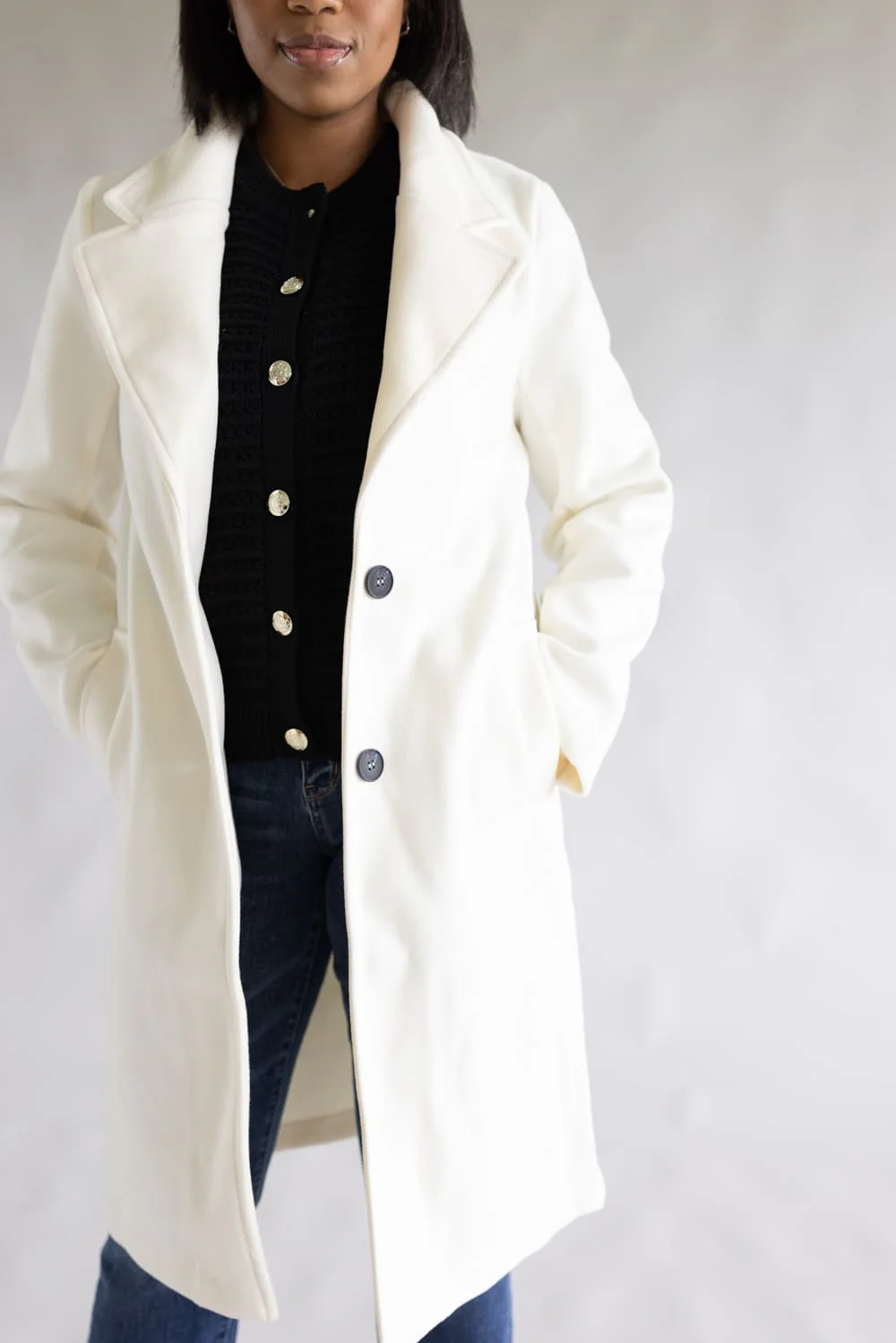 Love Tree Two Button Long Coat for Women in Ivory | 80260JN-IVORY - Image 5