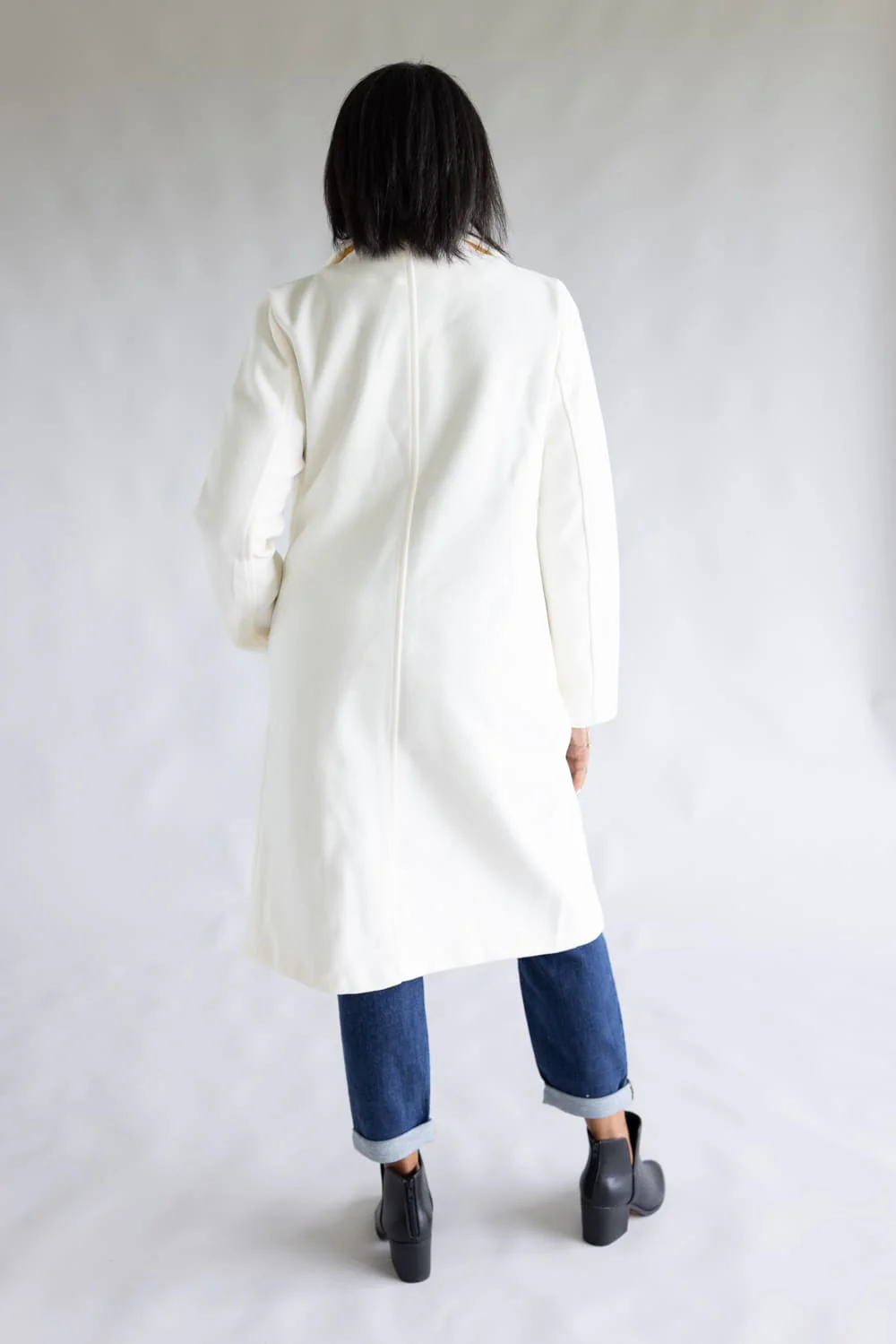 Love Tree Two Button Long Coat for Women in Ivory | 80260JN-IVORY - Image 6