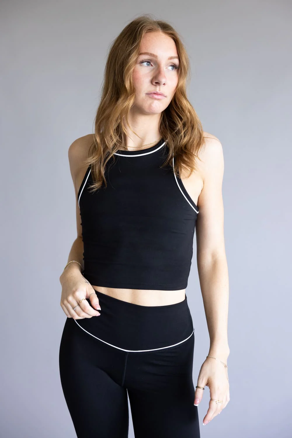 Love Tree Two Tone High Neck Tank Top for Women in Black | 10369TN-BLACK - Image 4