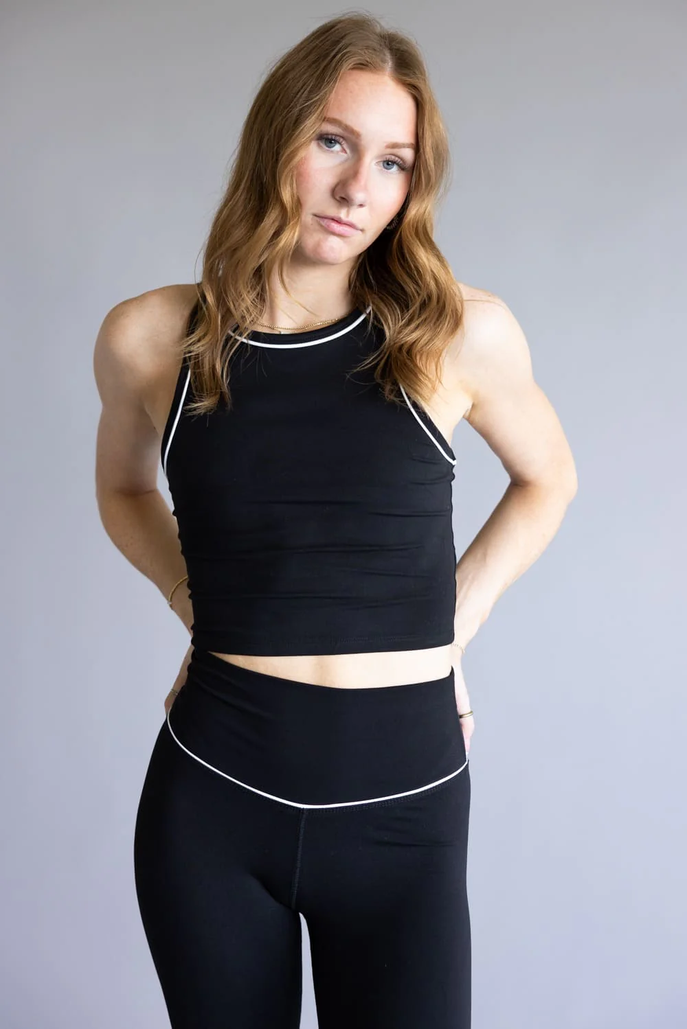 Love Tree Two Tone High Neck Tank Top for Women in Black | 10369TN-BLACK - Image 5