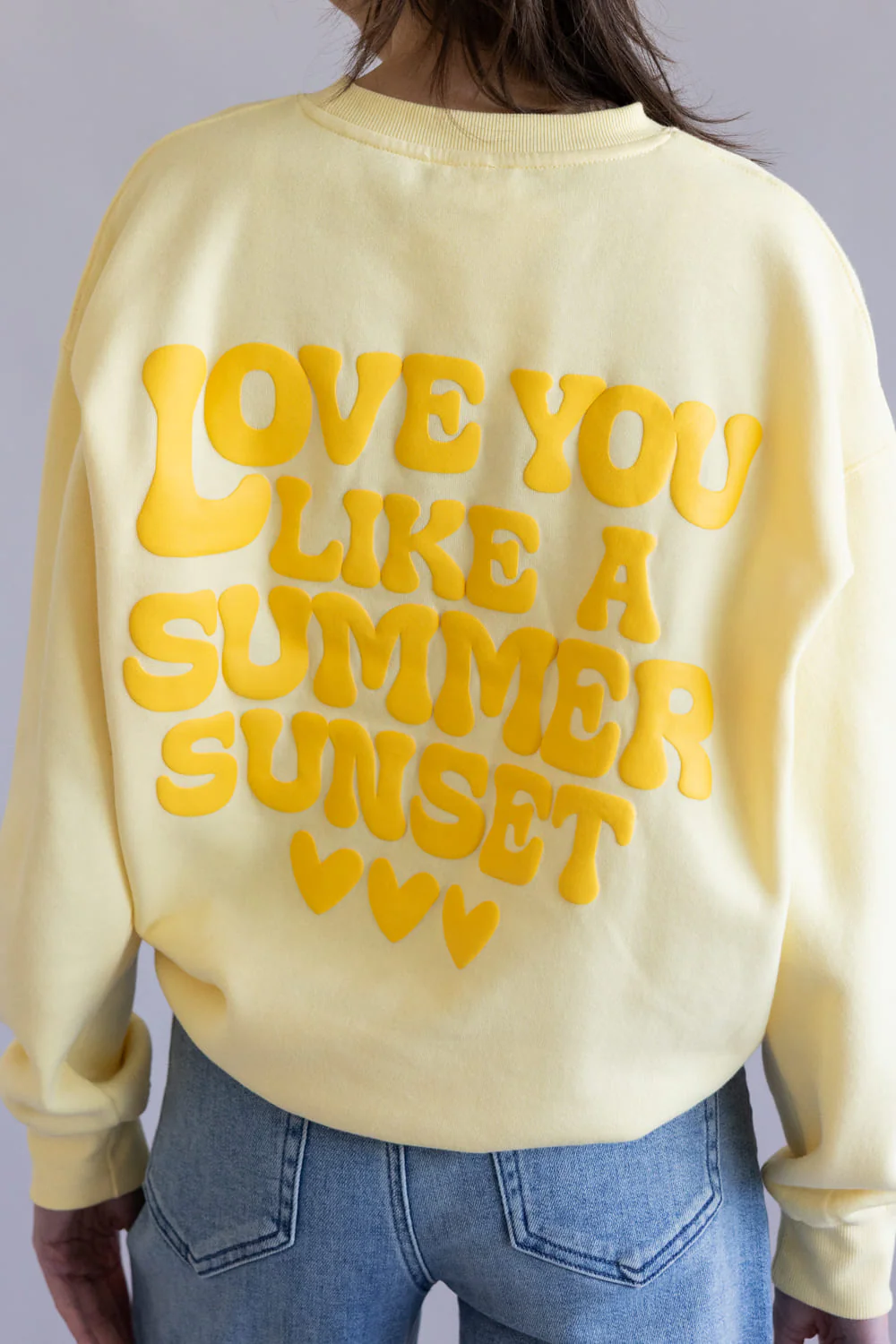 Love You Like A Summer Sunset Crewneck for Women in Light Yellow | T1922-LTYELLOW - Image 3