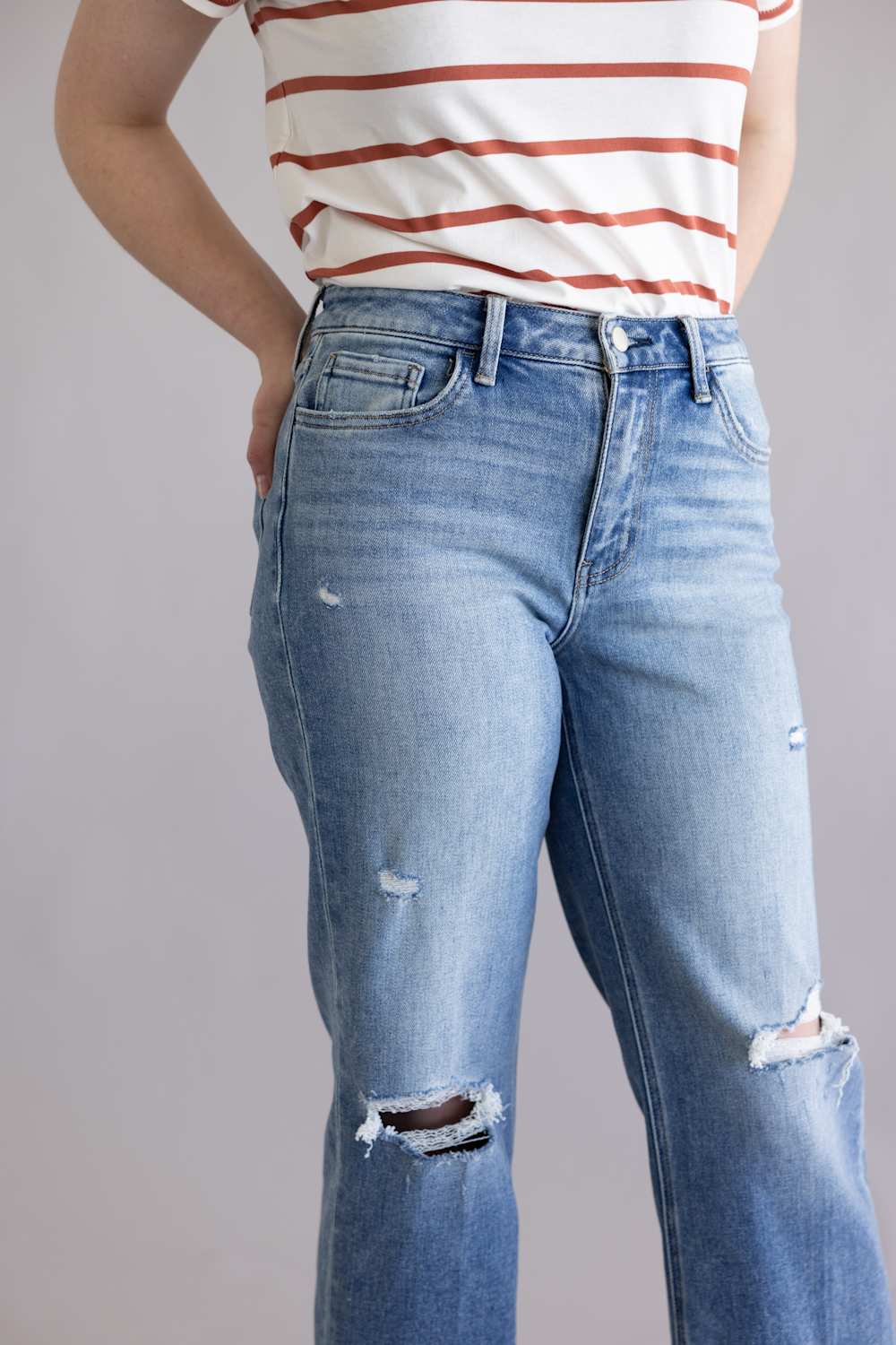 Flying Monkey High Rise Distressed Slim Wide Leg Jeans for Women | F6051 - Image 2