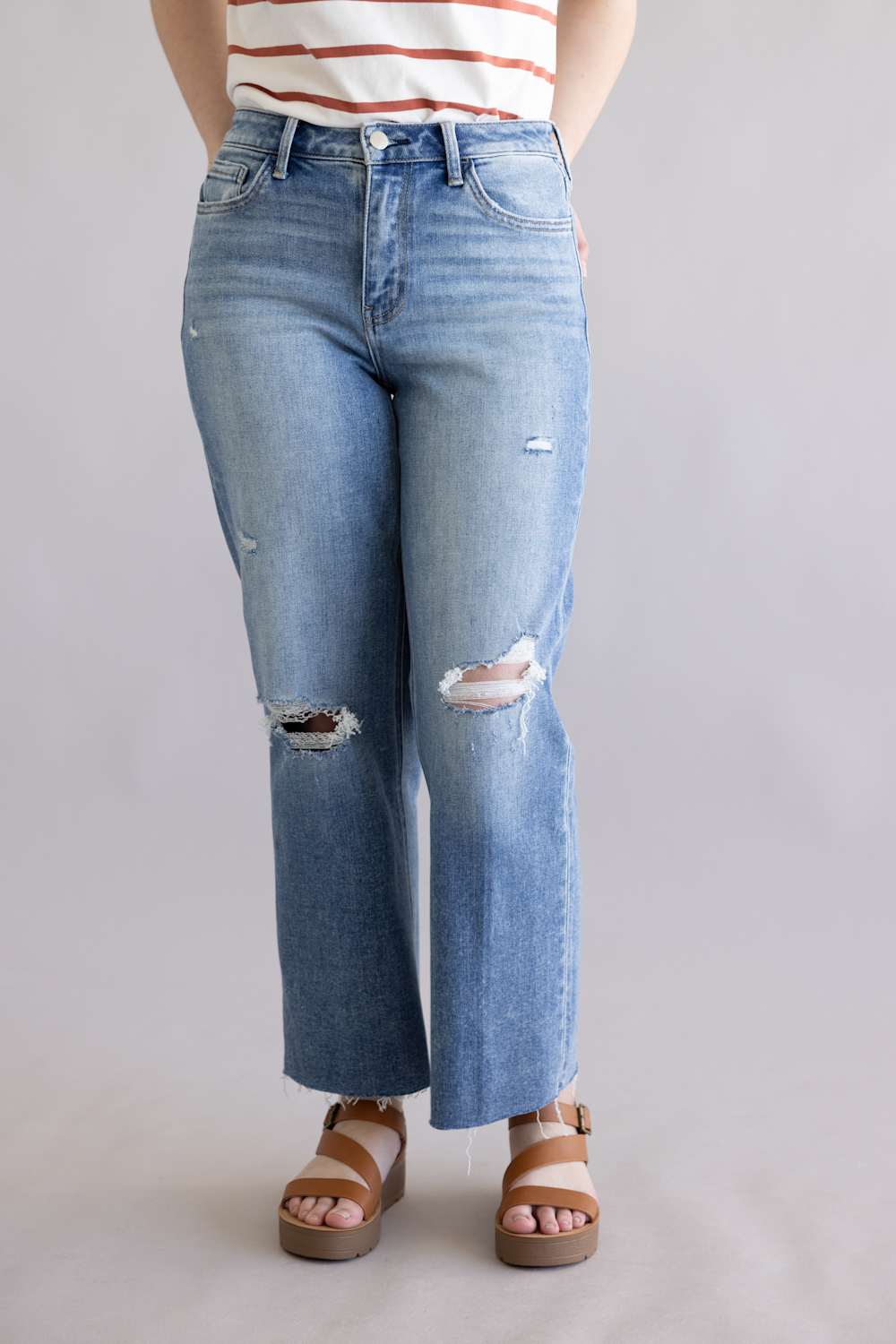 Flying Monkey High Rise Distressed Slim Wide Leg Jeans for Women | F6051 - Image 4