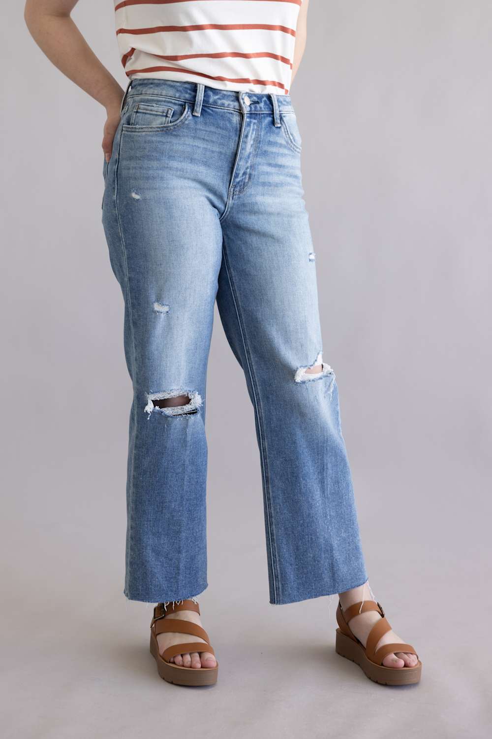 Flying Monkey High Rise Distressed Slim Wide Leg Jeans for Women | F6051 - Image 5