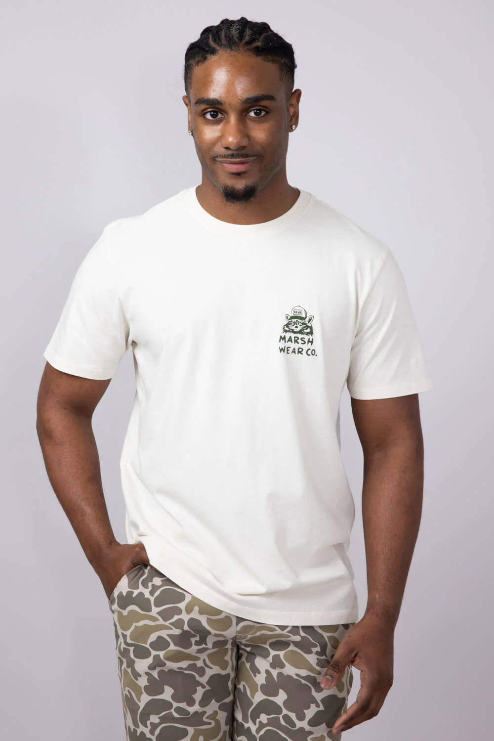 Marsh Wear Stay Awhile Raccoon T-Shirt for Men in White | MWT5018-VWHT - Image 2