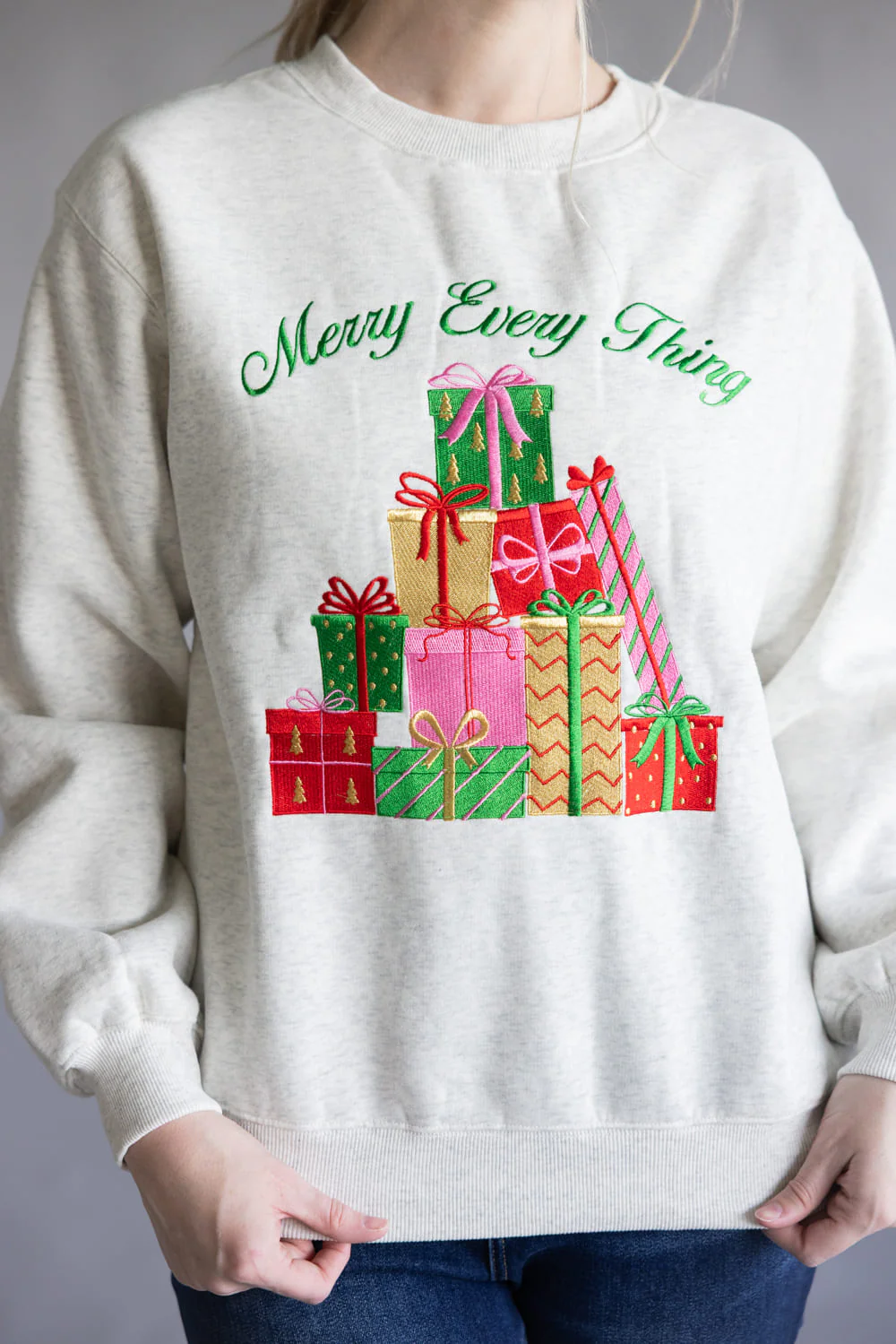 Merry Everything Embroidered Sweatshirt for Women in Heather Gray | IKT300293-01-HGREY - Image 3
